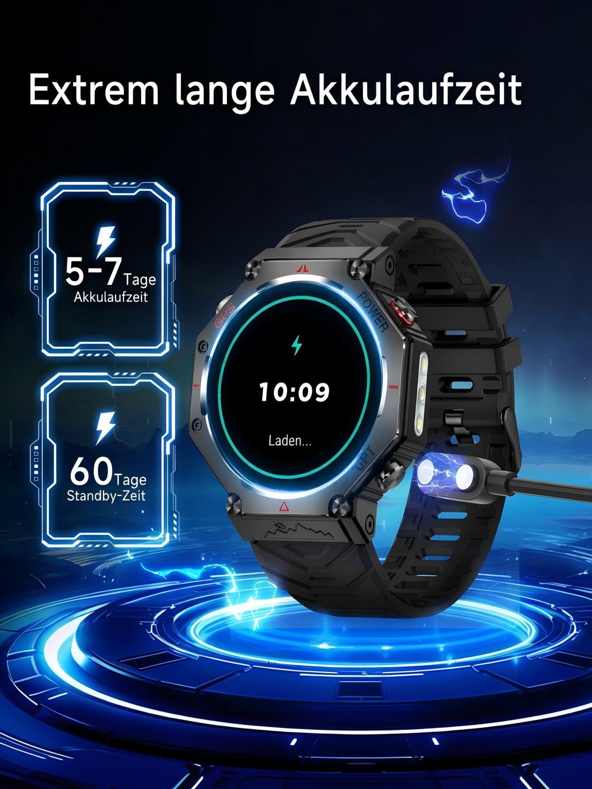 Smartwatch GPS da uomo, orologio sportivo militare 2026 | Orologio fitness da 3,5 cm, per Android e iOS, impermeabile fino a 3 ATM, con funzione telefonica, frequenza cardiaca, sonno