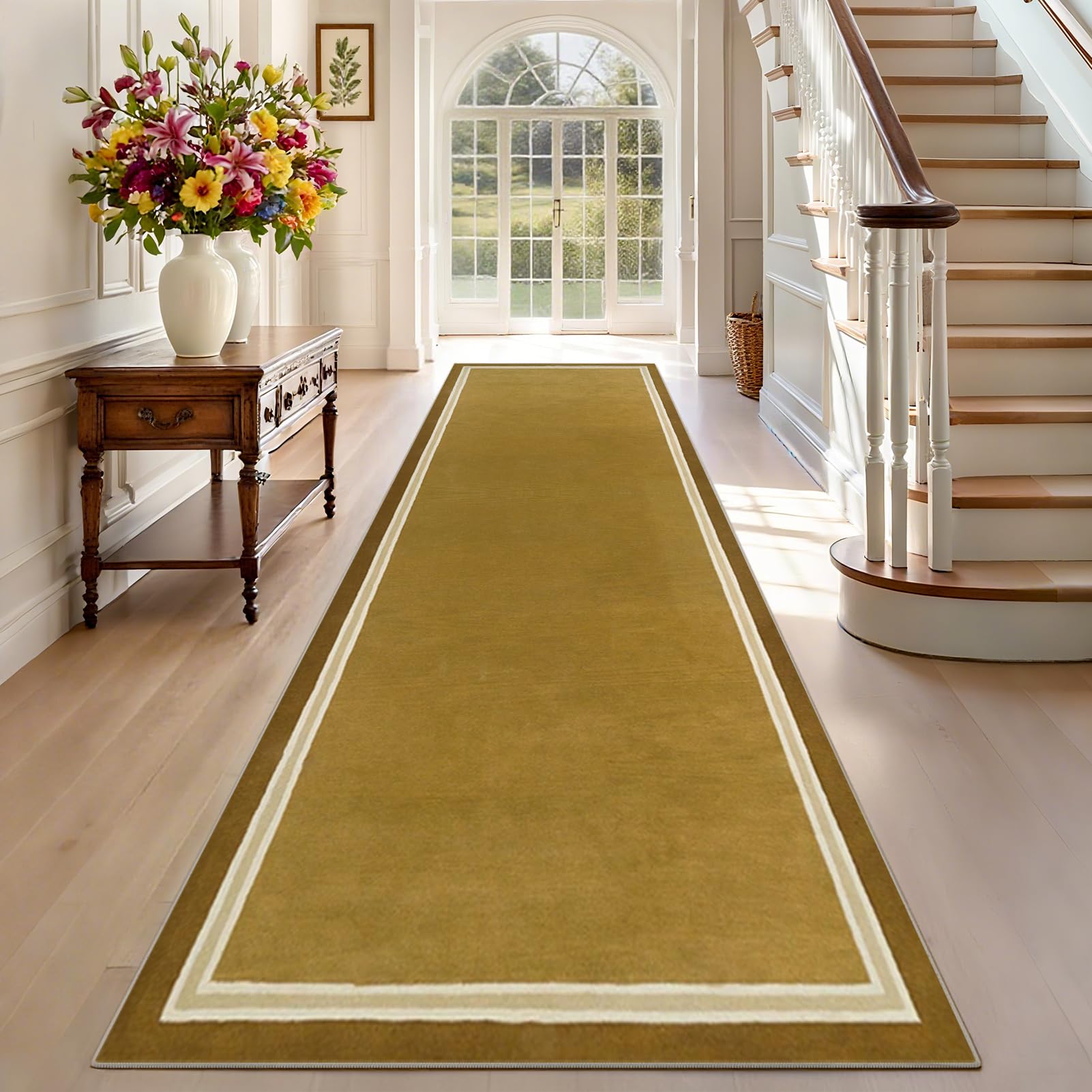 TEHWDAIYOU Carpet Runner 70 x 350 cm Non Slip Washable Hallway Kitchen Rug Extra Long Indoor Outdoor Mat for Entrances Corridor Living Room Laundry Brown