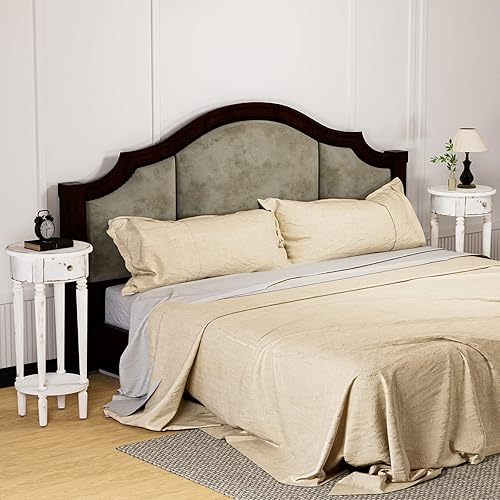 Miniatura 61 de HOMPUS Juego de 2 mesas auxiliares vintage, mesas auxiliares redondas rústicas con acabado de grano de madera, 2 piezas, mesita de noche, mesa