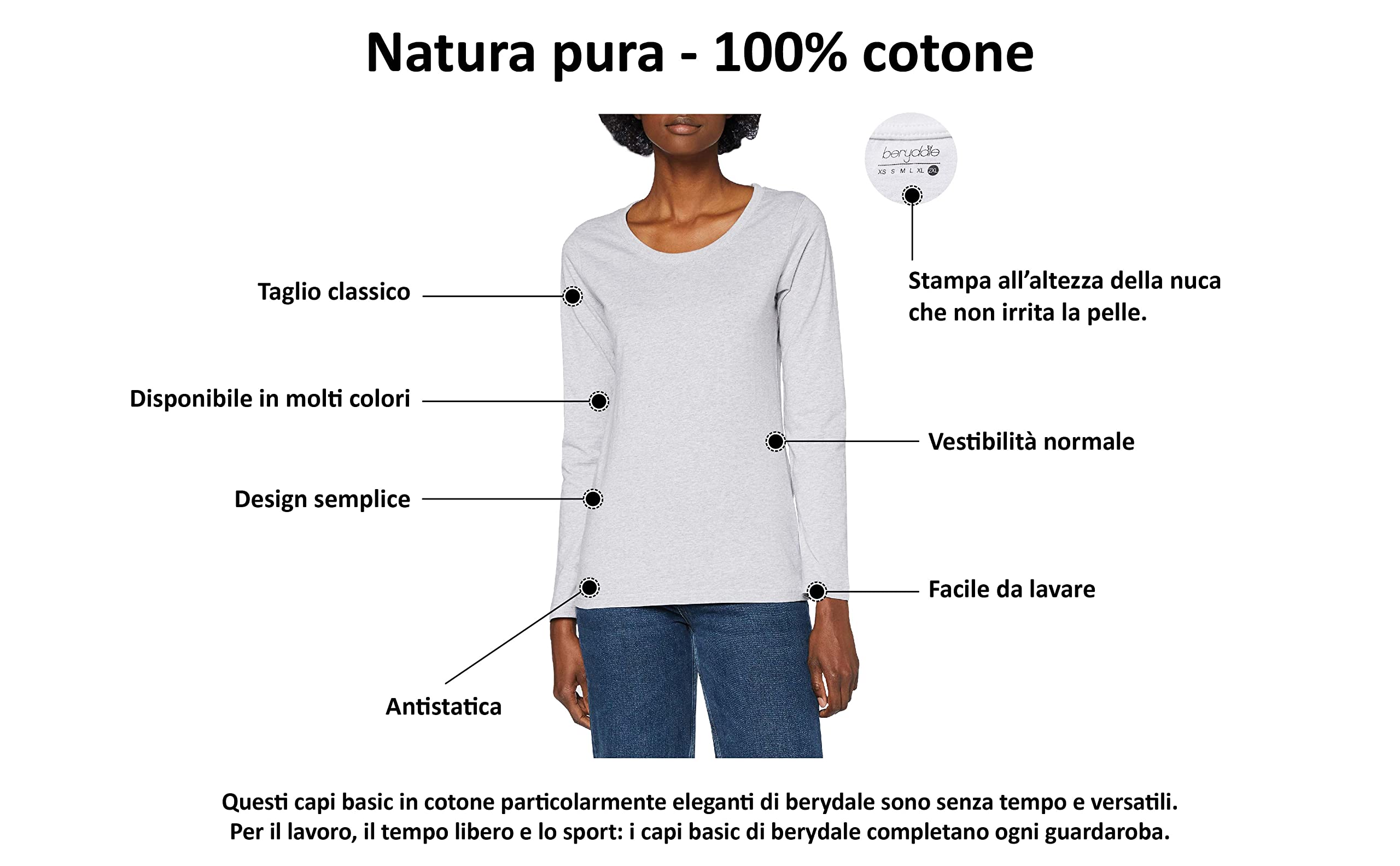 berydale Bd159 Maglietta a Maniche Lunghe Donna (Pacco da 3)