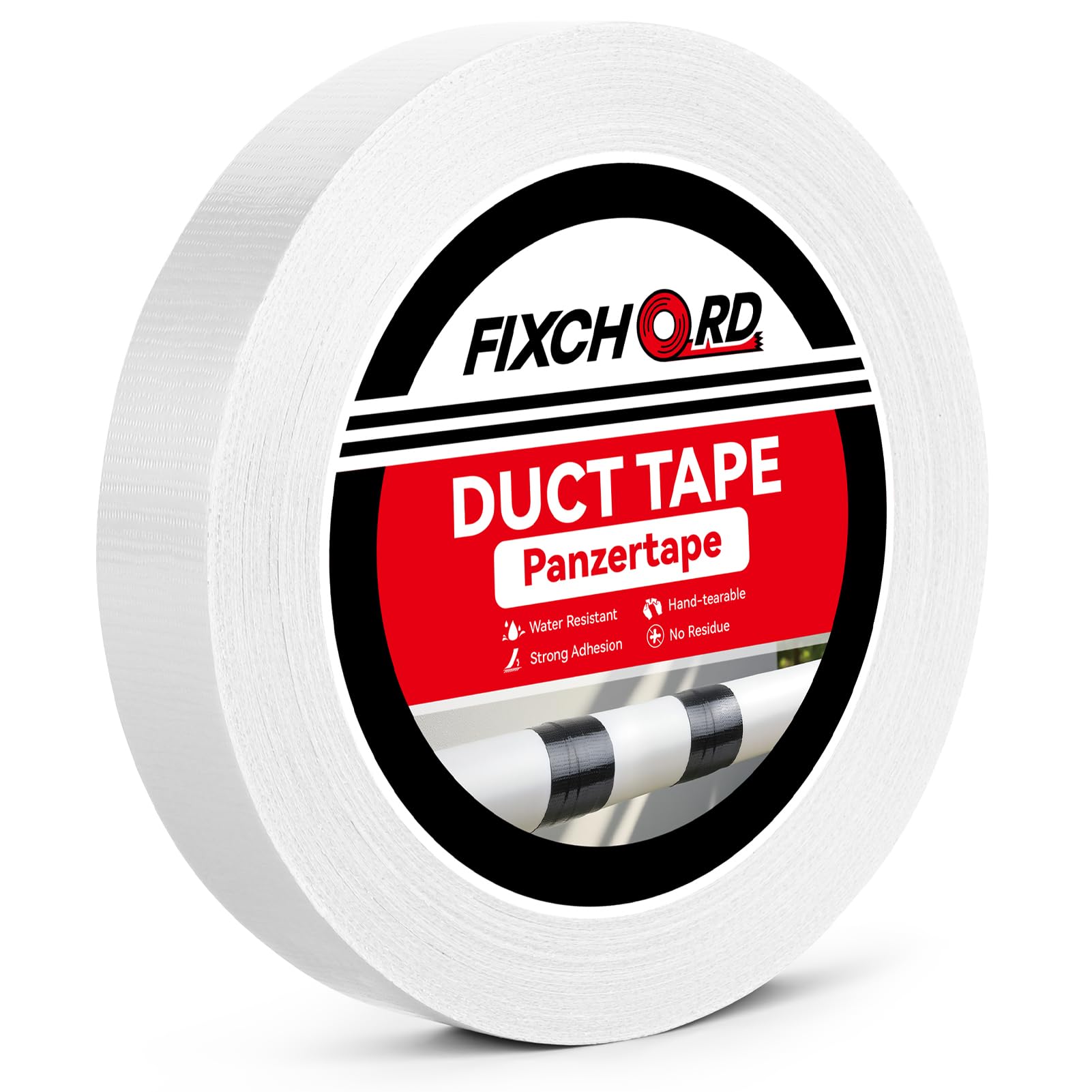 FIXCHORD Panzertape, 25mm×50m Wasserdicht Gewebeklebeband, Panzerband Extra Stark, Gewebeband zum Reparieren, Verstärken, Bündeln, Abdichten, Innenbereich/Außenbereich, Weiß