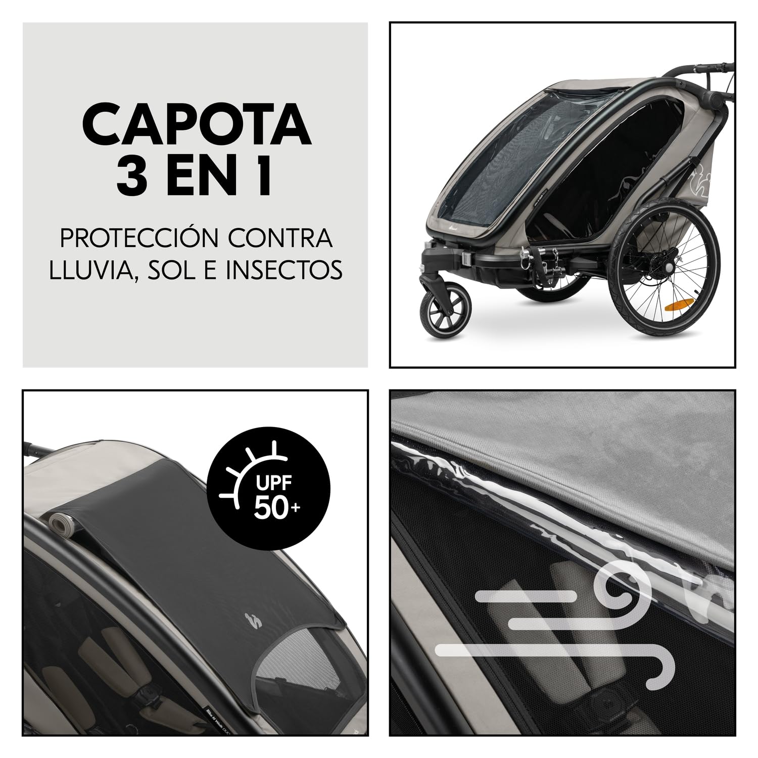 hauck Bike N Walk Duo Set Completo 3 en 1 Remolque Bicicleta 2 Niños - Silla de Paseo Doble Plegable Desde 6 Meses hasta 22 kg o 120 cm - Suspensión - Freno de Mano - Maletero - Gris Claro