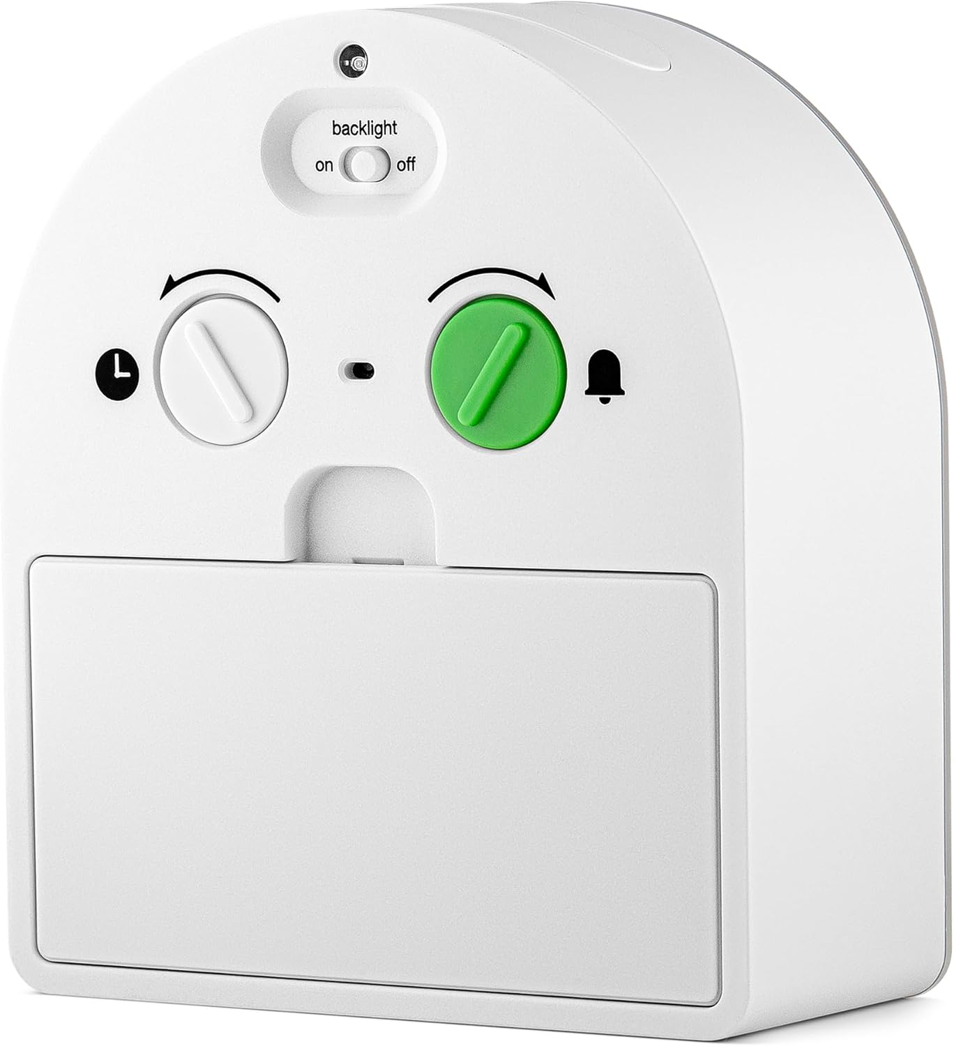 Braun Analogue Time Teacher Alarm Clock with Snooze and Continuous Backlight, Quiet Quartz Movement, Easy to Read Dial, Crescendo Beep Alarm in White, Model BC22TW.