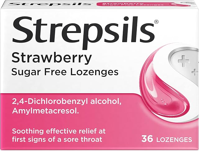 Strepsils Strawberry Sugar Free Lozenges x 36, for Sore Throat