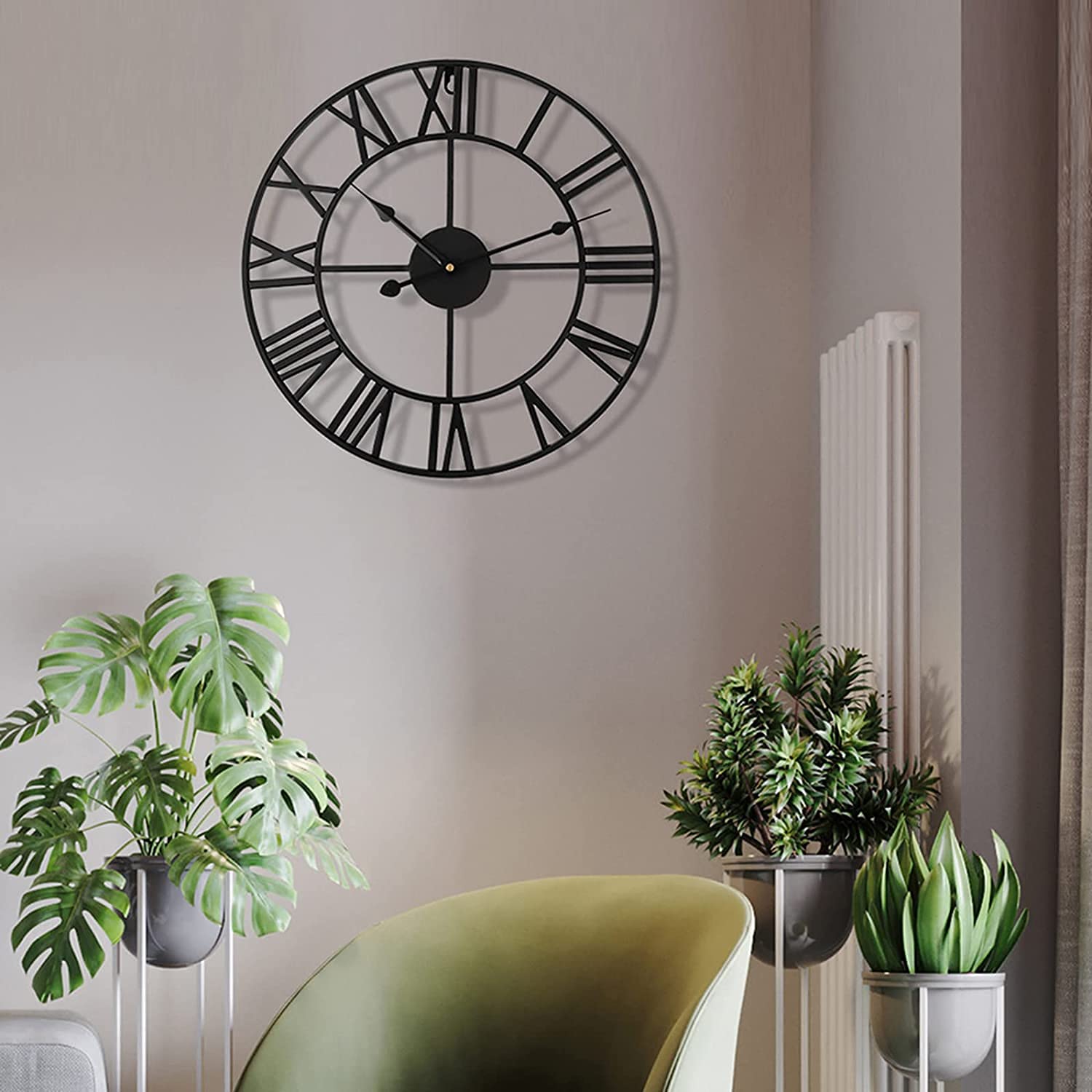 Reloj De Pared, Reloj De Exterior, Reloj De Jardín, Reloj De Pared De Estilo Industrial Europeo con Grandes Números Romanos, Reloj De Pared Silencioso De Metal para El H,40cm