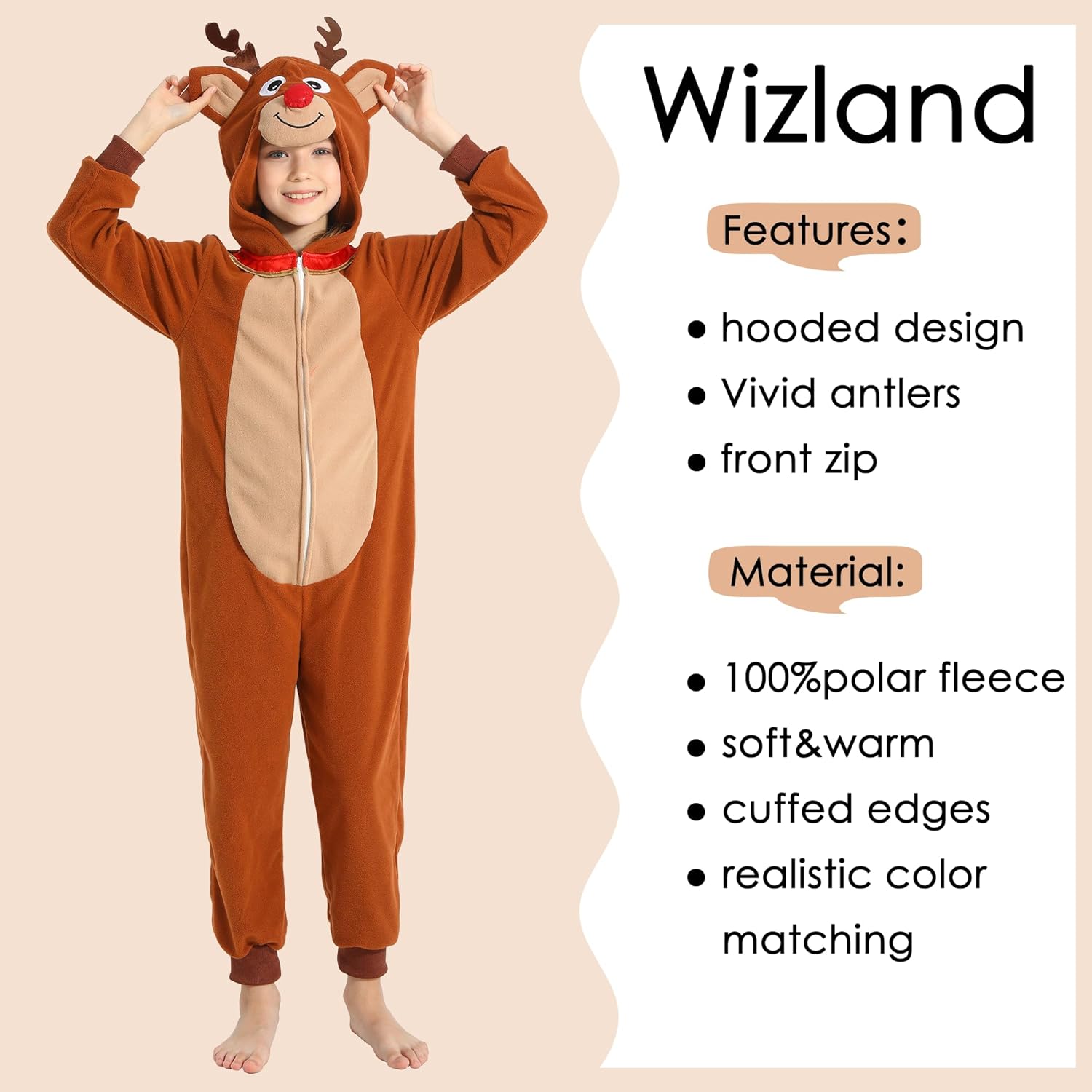 Wizland Animal Costume for Kids, Leopard Cow Monkey Reindeer Tiger Dalmatian Snowman Santa for Christmas Halloween - Image 7