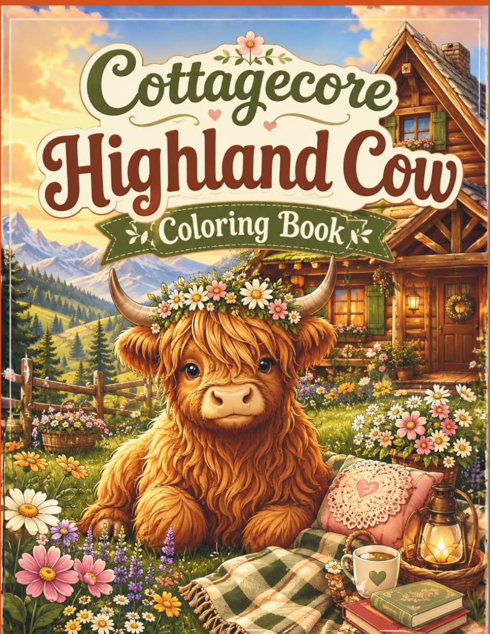 Cottagecore Highland Cow Coloring Book: Bold & Easy Cozy Kawaii Designs for Teens and Adults