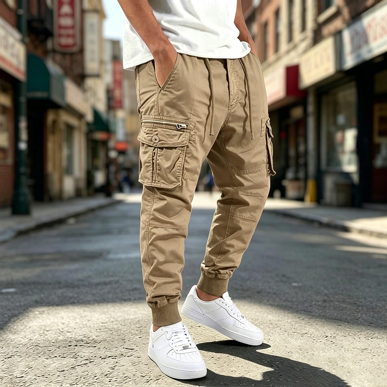 Pantalones de trabajo para hombre al aire libre de senderismo para hombre con bolsillos, pantalones de trekking, pantalones tácticos, pantalones largos para bicicleta, elásticos, pantalones