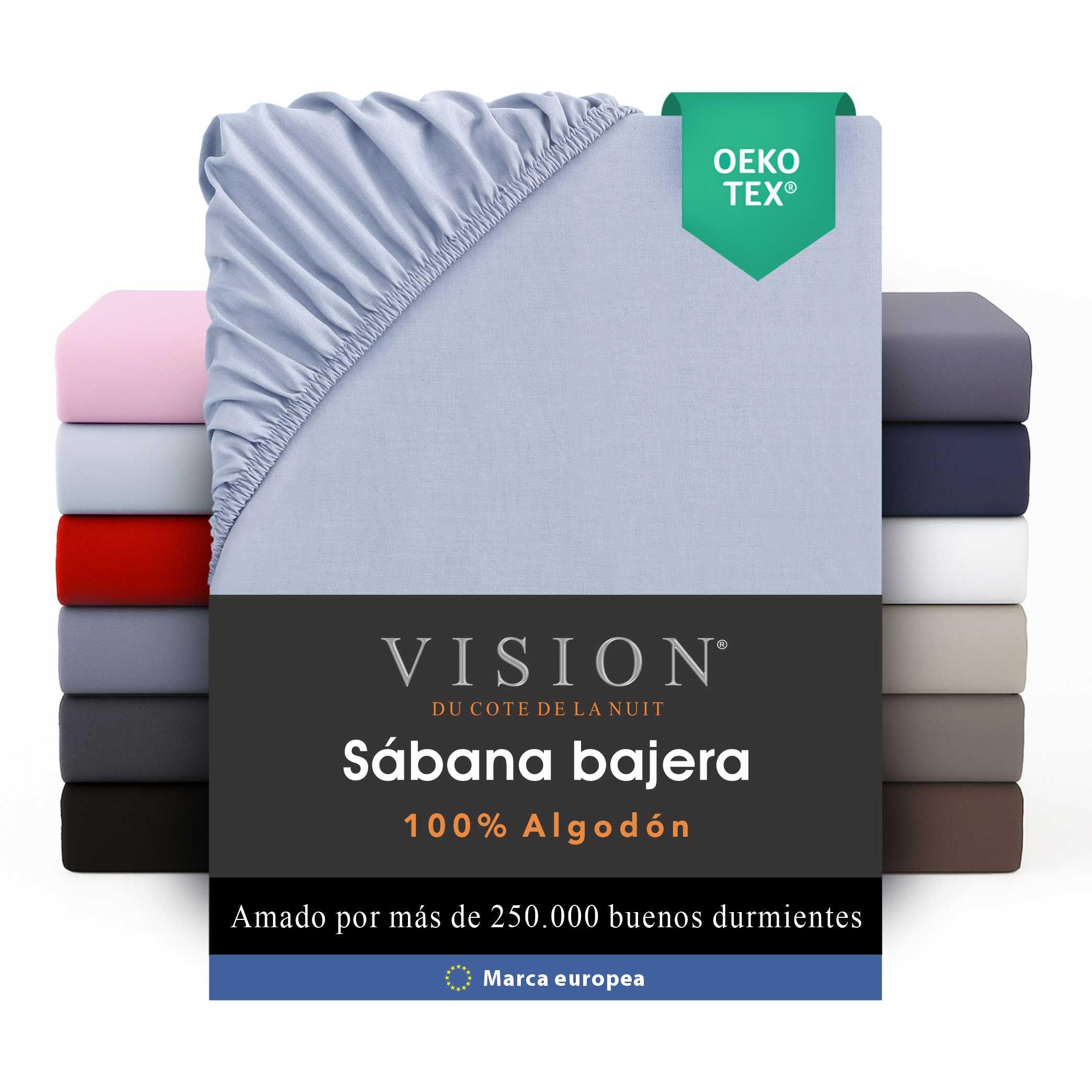 VISION Sábana Ajustable - 100% algodón - Cama Doble (150 x 200 cm) - Esquinas elásticas - Se Adapta a colchones de hasta 30 cm - Certificación Oeko-Tex - Lavable a máquina - Color: Blanco — view 17