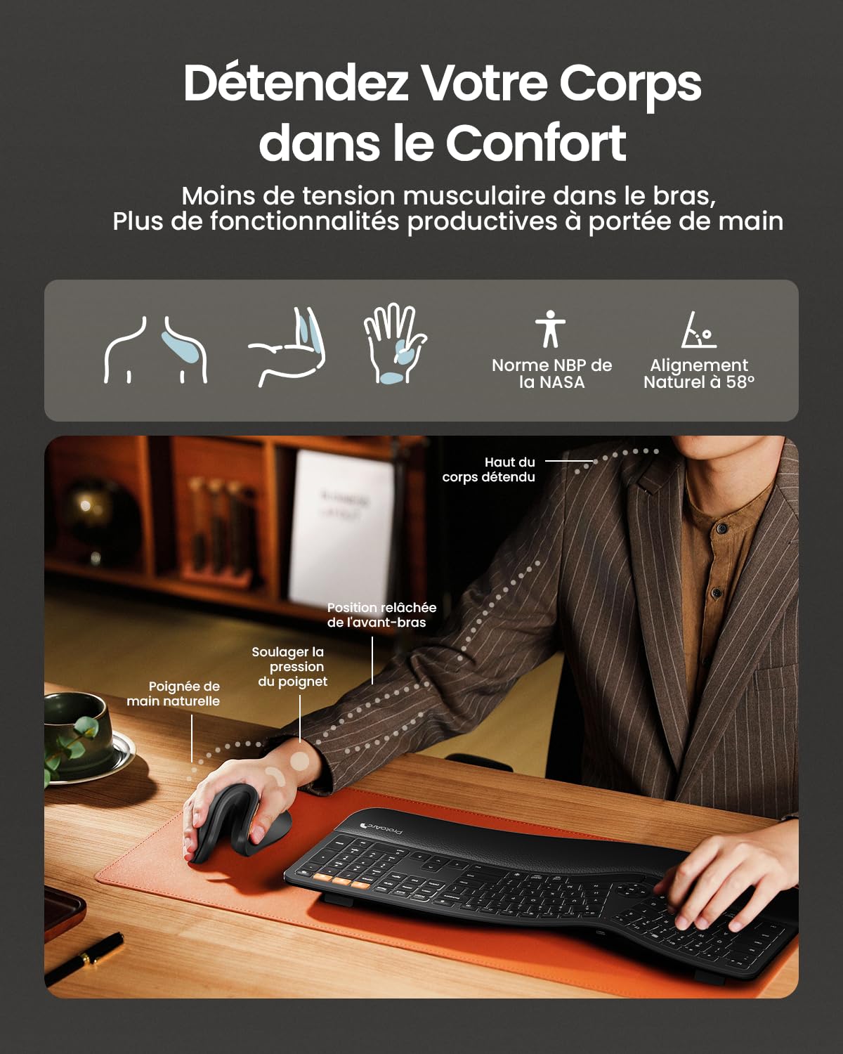ProtoArc EM11 NL Souris Ergonomique sans Fil Verticale Rechargeable 3 Ports Bluetooth USB Silencieuse Noir