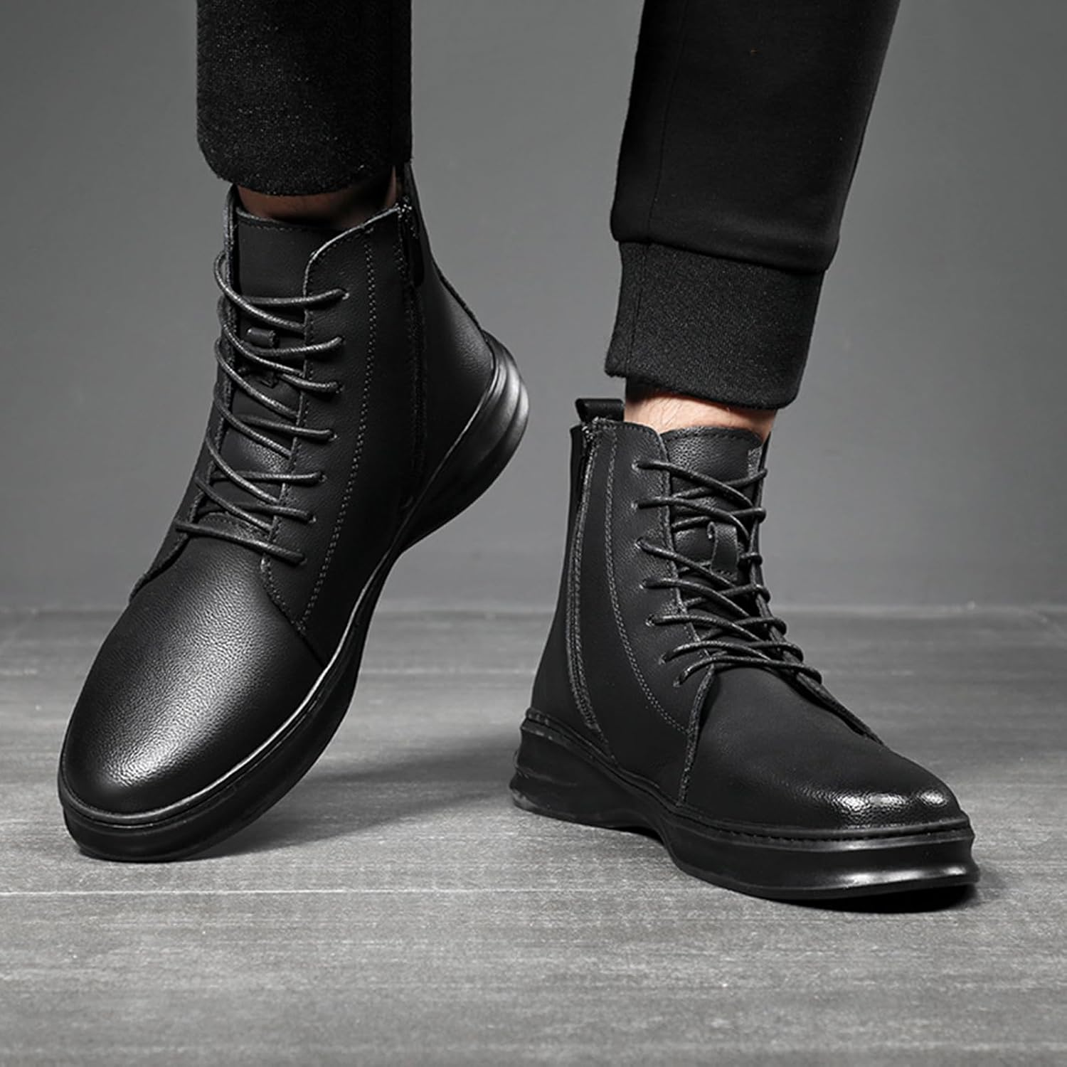 Men's Genuine Leather Ankle Boots Fashion Round Toe Lace Up Side Zipper High-Top Dress Oxfords Shoes Casual Comfort Non-slip Business Work Formal Chukka Boots - Image 4