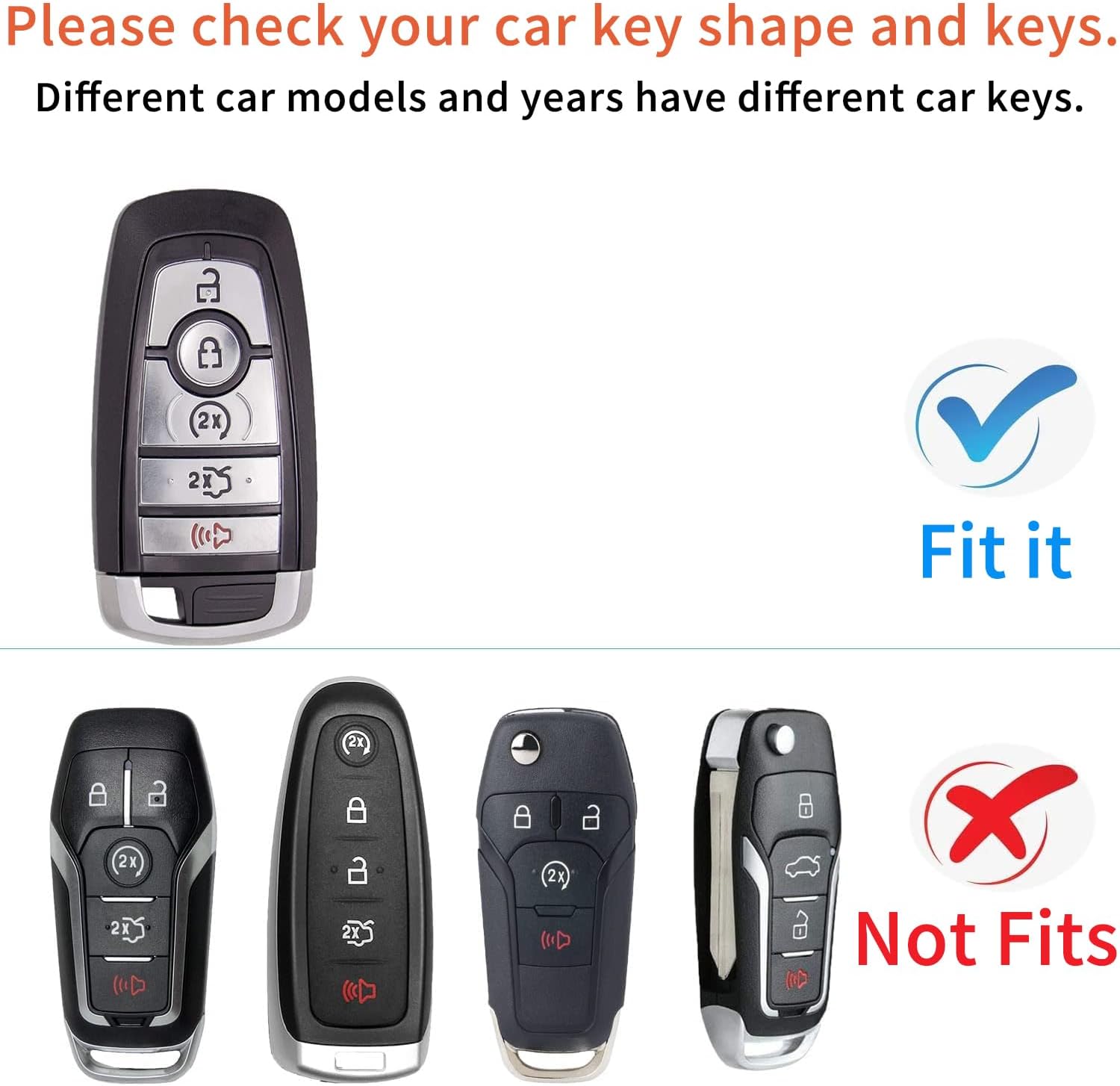 Intermerge Ford Key Fob Cover Case with Keychain, Fit Expedition Mustang Fusion Raptor F250-550 Edge Explorer Smart Remote