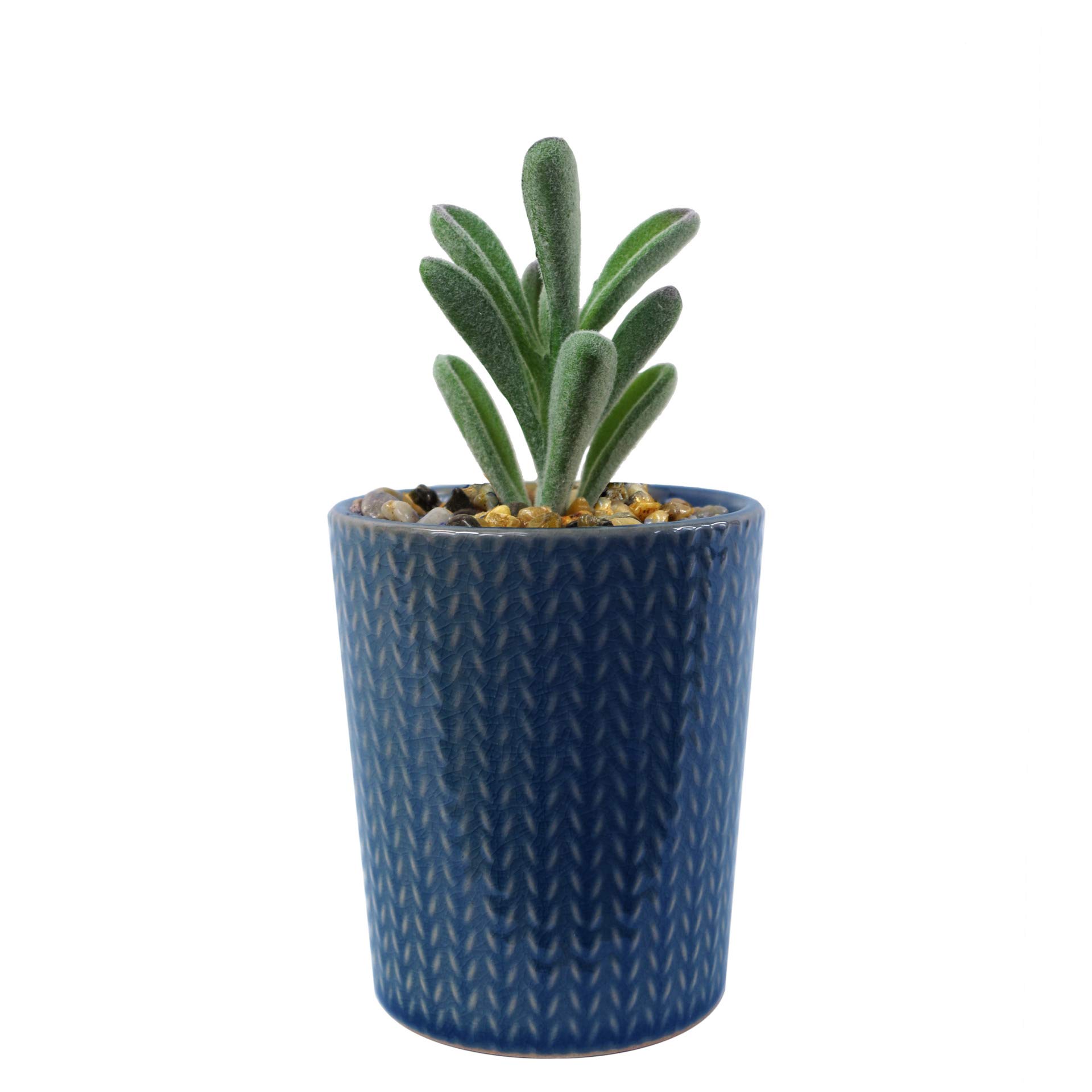 Leaf Ceramic Stripe Planter with Artificial Plant