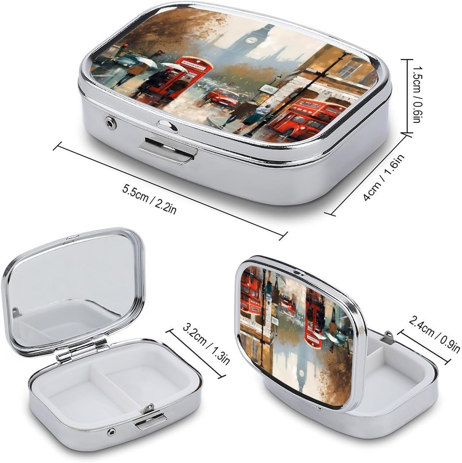 London Impression Square Pill Box with 2 Compartment & Mirror image 2