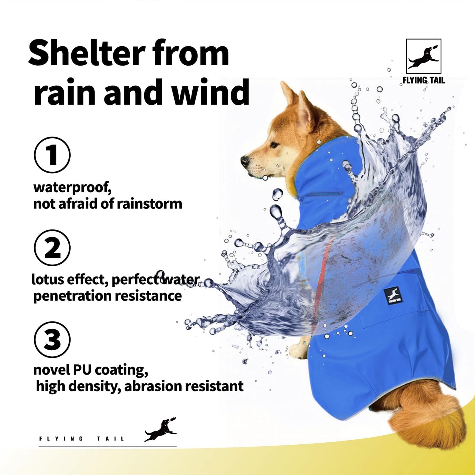 FLYING TAIL Not Stiffen,Super Soft Hand Feel Dog Raincoat, Reflective, Adjustable, Easy Wear - Image 3