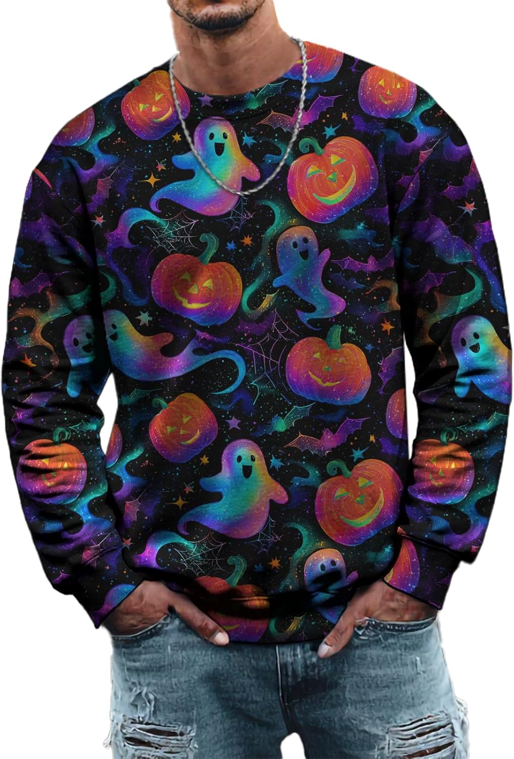 Halloween Sweatshirt Men Long Sleeve Crewneck Casual Pullover Hip-Hop Novelty Sweat...