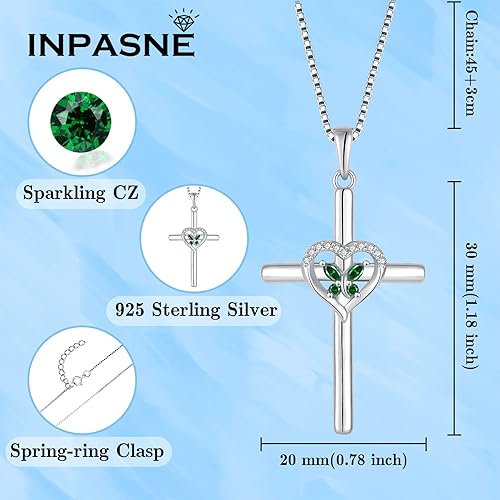 Miniatura 6 de Inpasne Collar de cruz de mariposa para mujer, plata de ley 925, con colgante de crucifijo, collar de piedra natal, joyería de regalo para mujeres