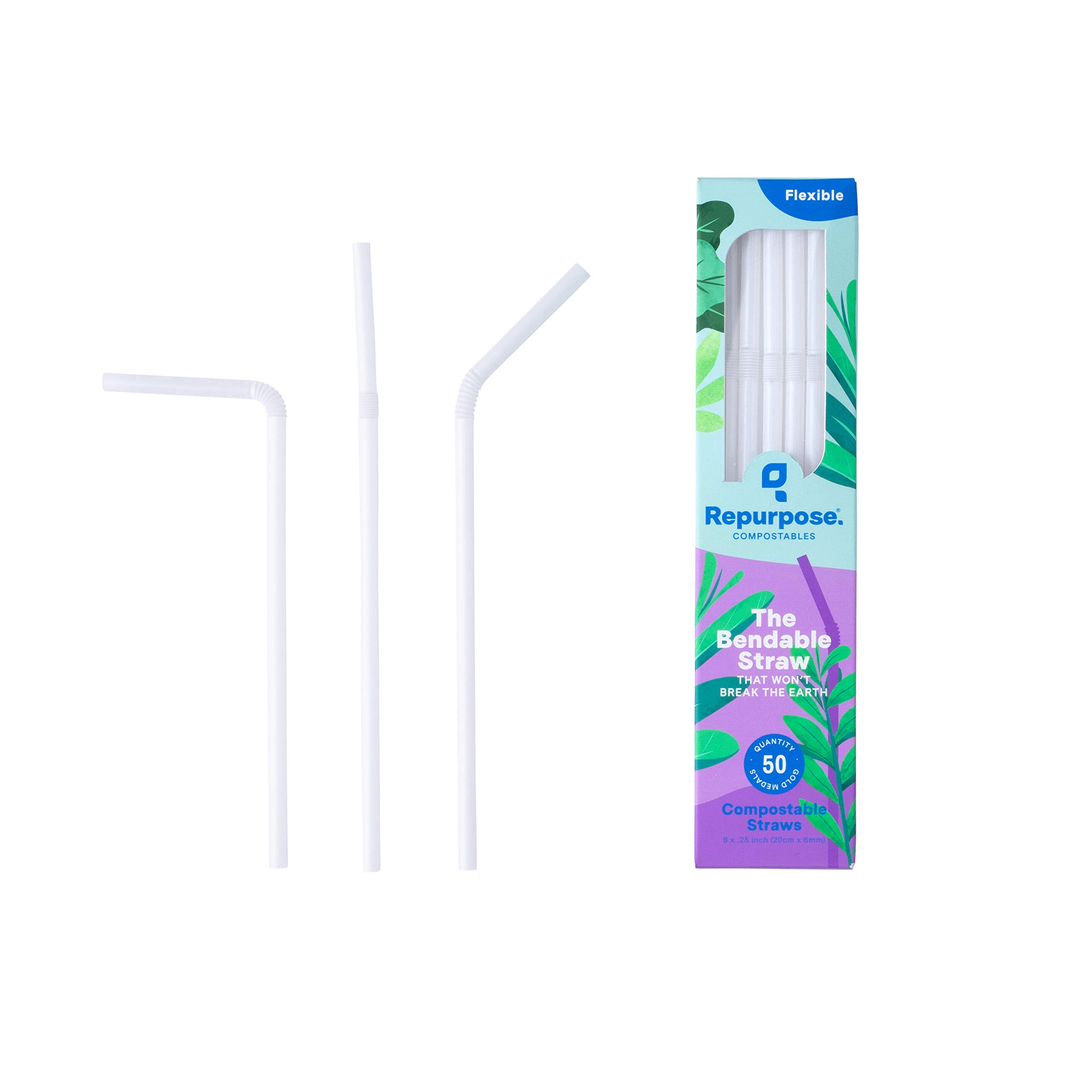 Repurpose Compostable Straws, 50 Count, Made from Plants, Disposable, Environment Friendly Straws, 1 Pack