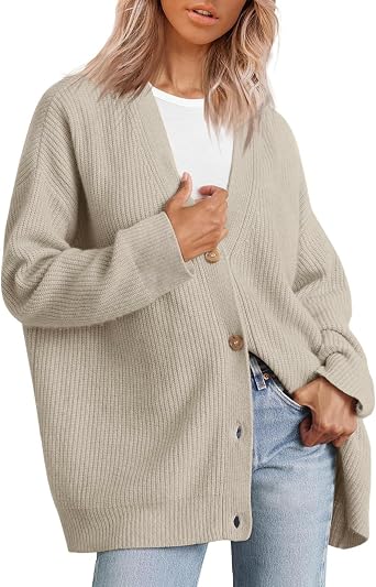 Womens Oversized Cardigan Sweaters Fall Fashion V Neck Button Front Casual Trendy Tops Loose Soft Knit Outwear