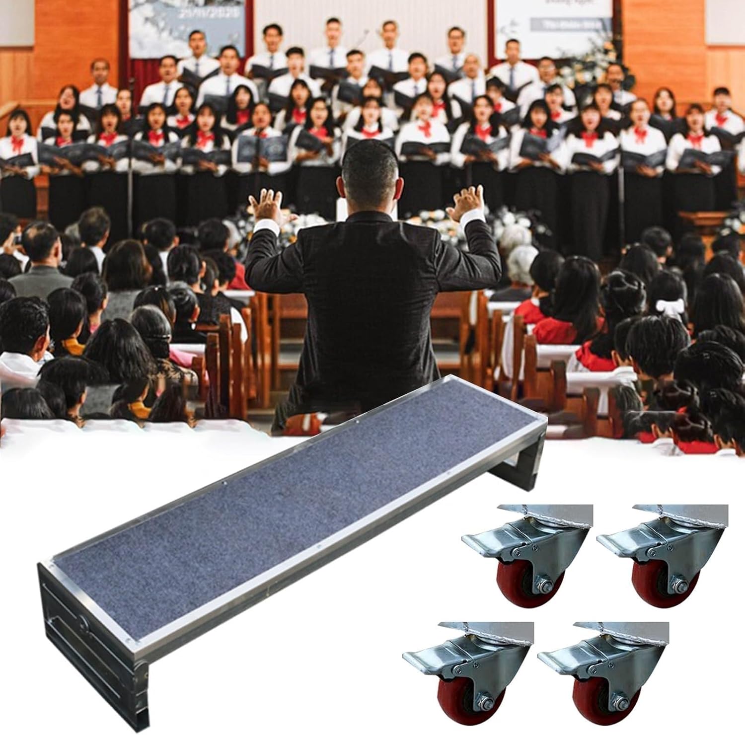 Heavy-Duty Portable Choir Risers - 1-Tier Event Staging Steps for Concerts, Easy Assembly Choir Platforms for Musicians, Performers & Speaking Engagements