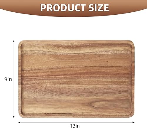 Miniatura 2 de 2 bandejas rectangulares de madera de acacia maciza, tableros de madera natural para bar, café, fiesta, 13 x 9 pulgadas (color tronco de madera)