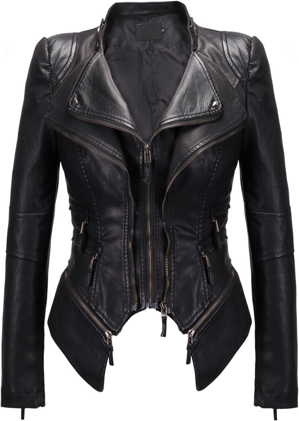 Women's Fashion Studded Perfectly Shaping Faux Leather Biker Jacket