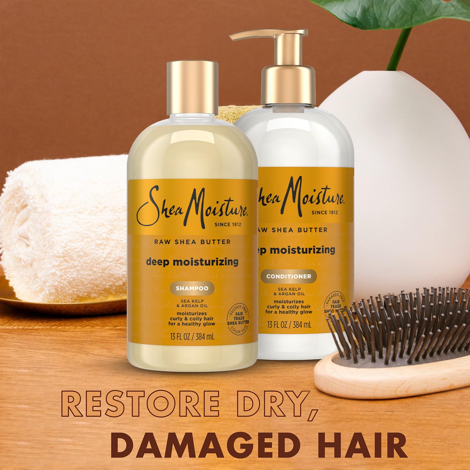 SheaMoisture Shampoo & Conditioner Set, Deep Moisturizing with Raw Shea Butter, Sea Kelp & Argan Oil for Coily & Curly Hair, 13 Oz Ea - Image 4