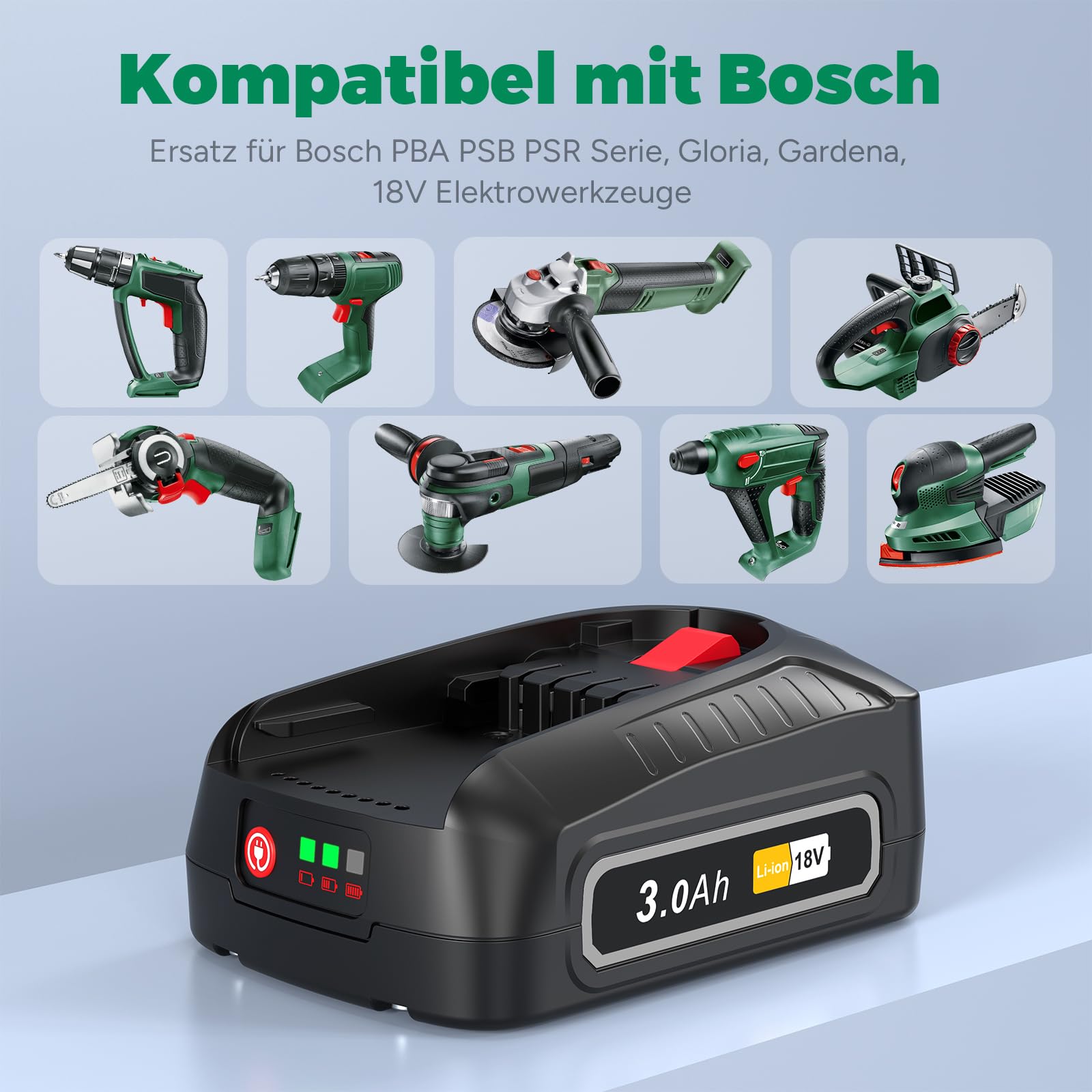 2 Packs de baterías PBA1830 para Bosch, batería de Iones de Litio para Herramientas eléctricas Bosch de 18 V y 3 Ah, batería Gardena de 18 V para Herramientas domésticas y de jardín