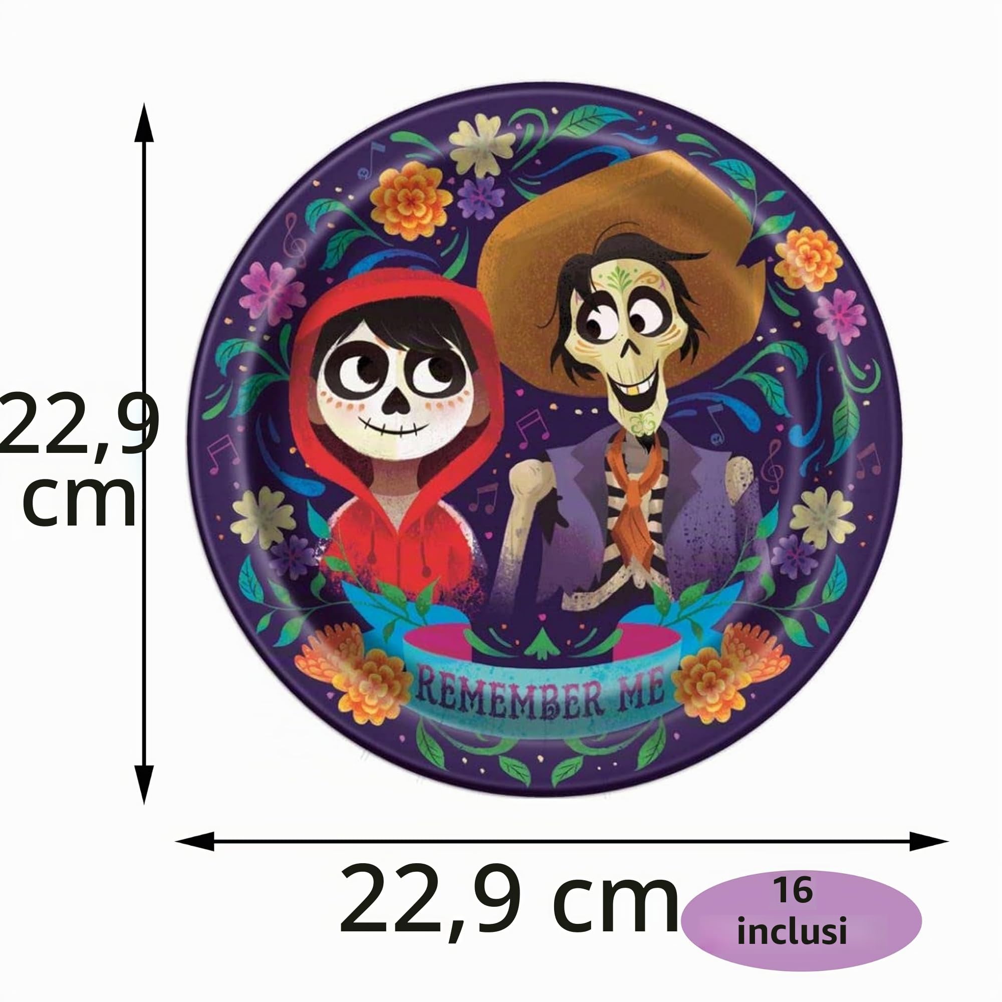 Unique Disney Coco Party Supplies Pack Serves 16: 9" Plates Luncheon Napkins Cups and Table Cover with Birthday Candles (Bundle for 16)