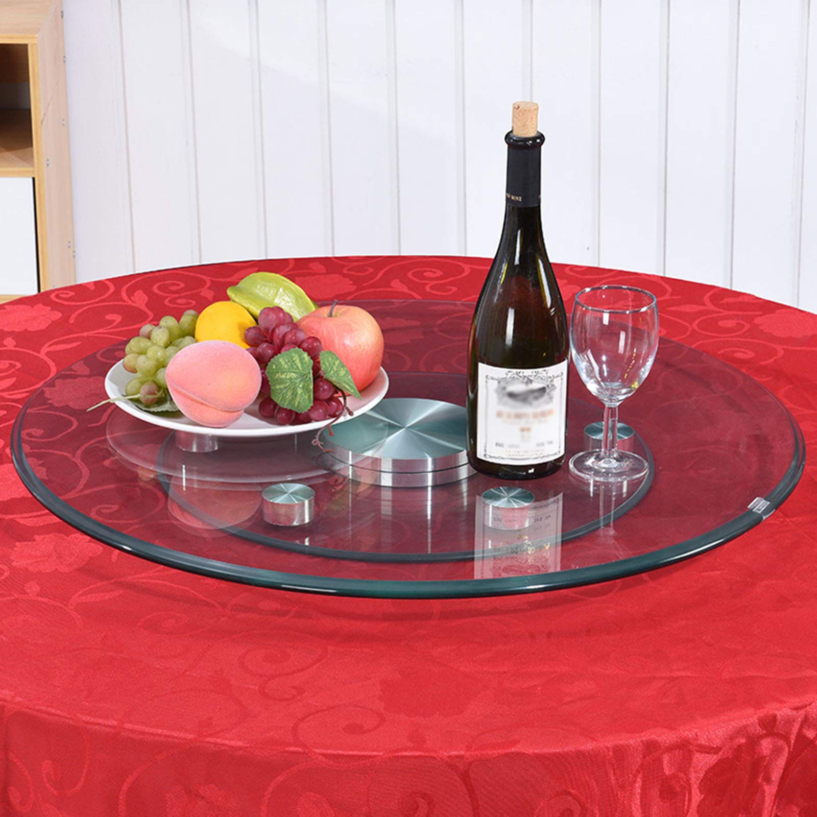 Verre ?Paresseux ?Susan ?Plateau tournant ?pour ?Dîner ? Grand Plateau tournant en Verre trempé, Plateau Rotatif à 360° avec Roues auxiliaires/Non incliné ? 24/28/31/35/39/43″