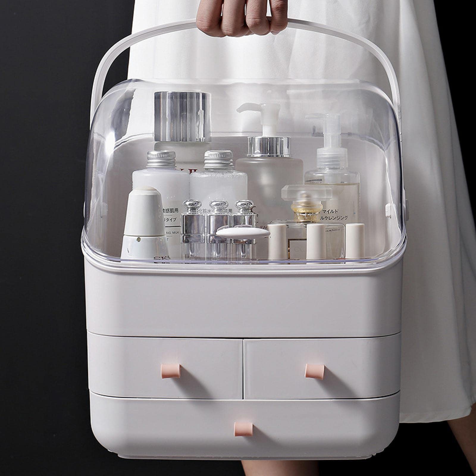 Organizzatore per Il Trucco Scatola per Cosmetici Impermeabile Antipolvere Cassetto per Il Bagno Scatola per la Cura della Pelle del Desktop Moda Grande capacità Piccola