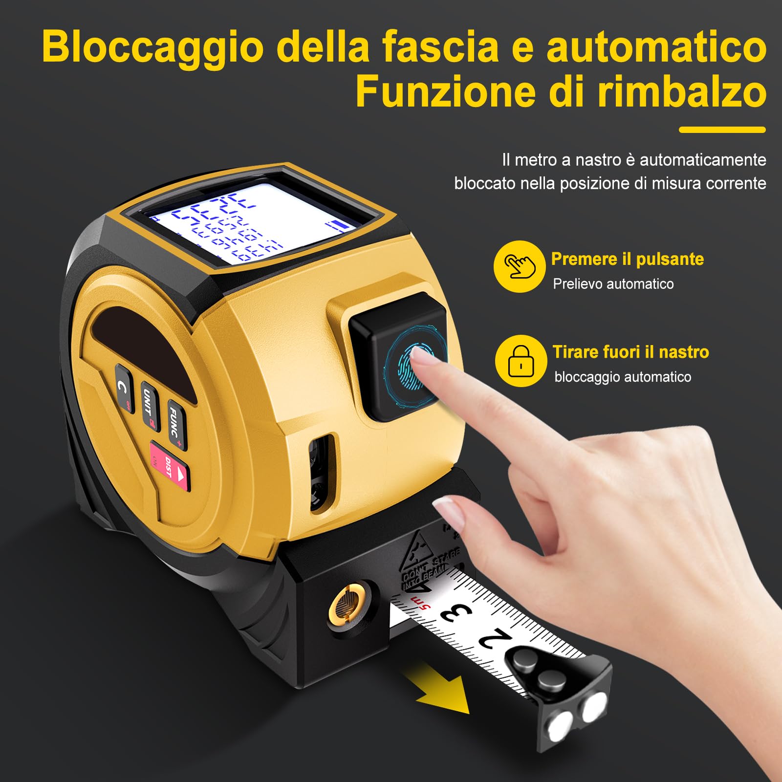Misuratore Laser 3 In 1, 60 M Telemetro Laser Digitale, Misuratore di Distanza (Unità: M/In/Ft), Metro A Nastro da 5 M + Proiettore A Croce Rossa, per La Lavorazione Del Legno E L'Edilizia