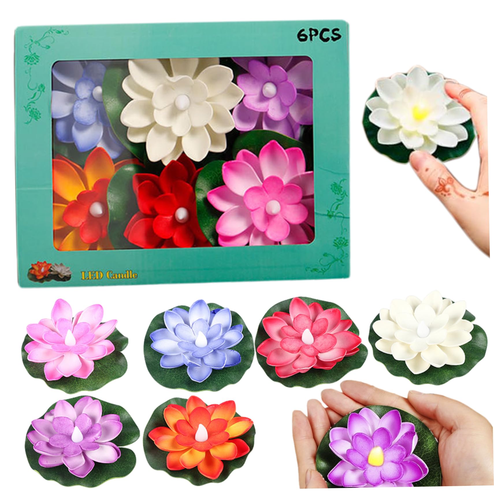 Mskmnkot 6Pcs Lotus Flower With Led Light, Gradient Flashing Floating Flowers Diwali Lights, 3.9" Artificial Plastic Water Lily, Battery Operated Diwali Decorations For Home Garden Pond Lotus Flower