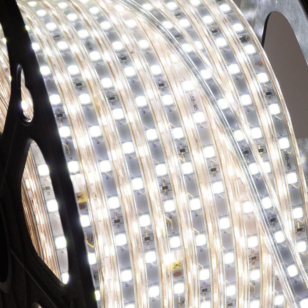 Tira de 60 LEDs/M 500W 42.000Lm 3000ºK SMD5050 220VAC IP65 x50M 40.000H [GR220/60/50M/WW]-Blanco Cálido | Greenice