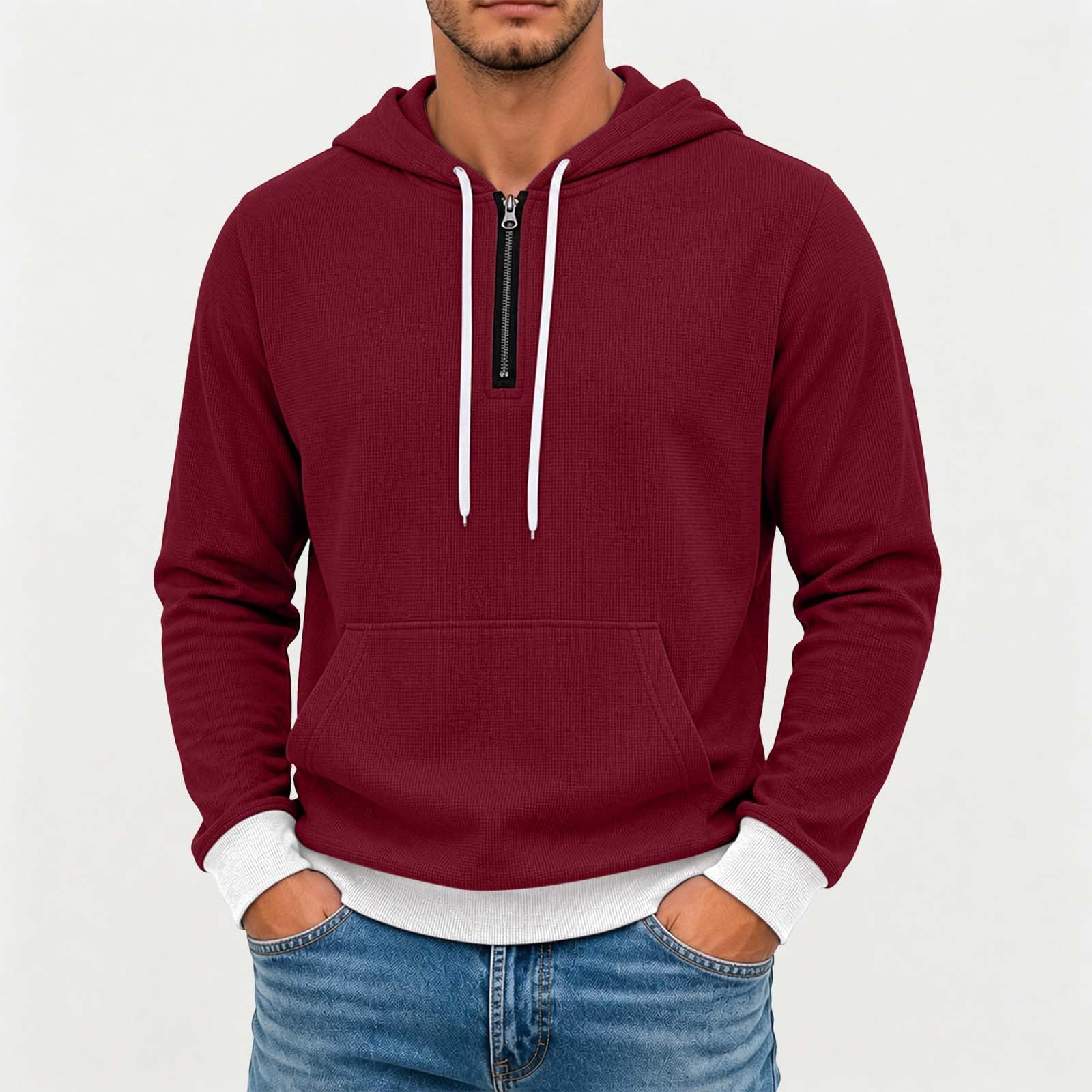 Felpa Invernale Uomo Pile Felpa con Zip e Cappuccio Cappotto Waffle Hoodie | felpa bianca uomo, struttura waffle, cappuccio con cordino, tasca frontale, materiale morbido, look casual urbano