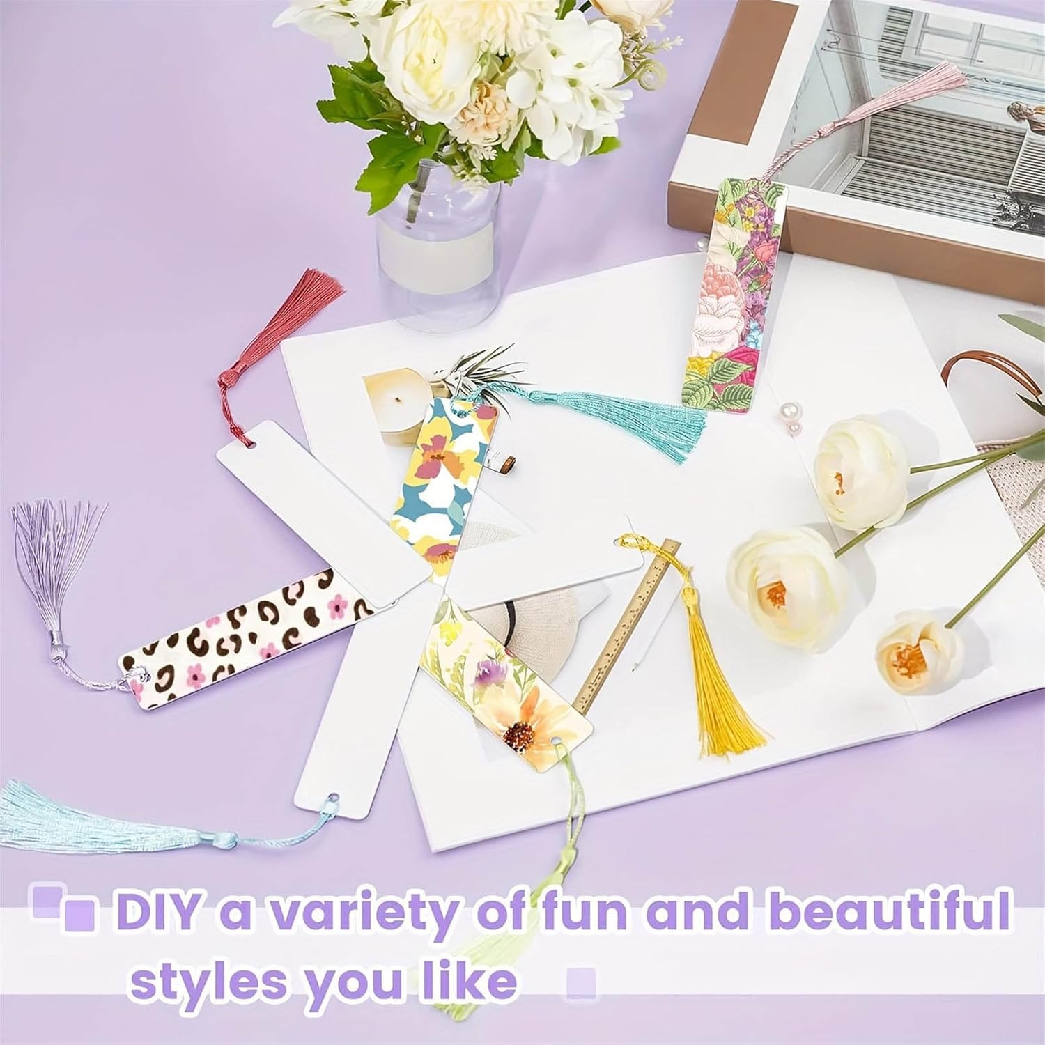 長方形昇華しおり ハンドメイド熱転写用 金属製タッセル付き 読書とクラフトの両用