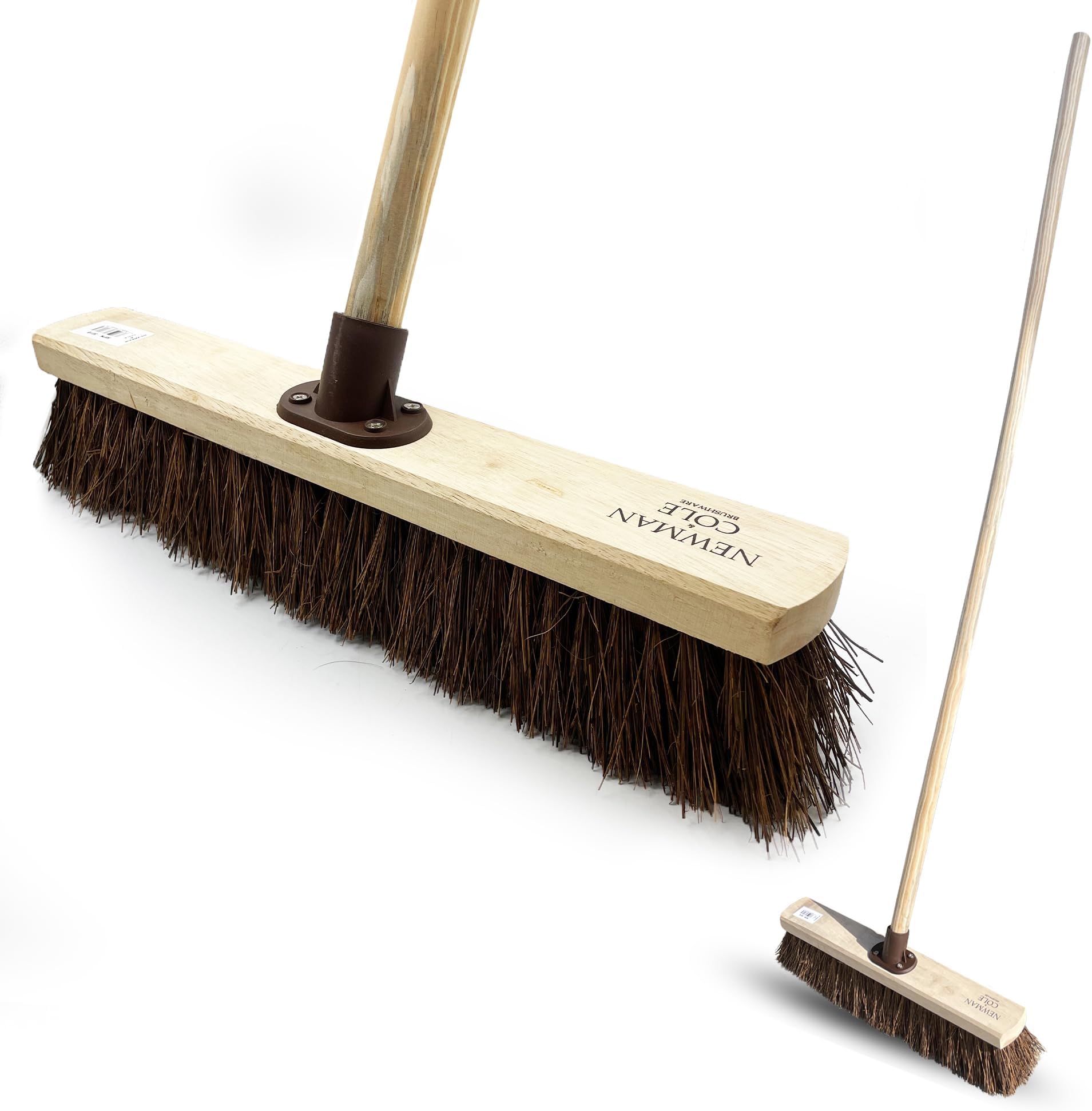 18" Garden Broom with Durable Support Bracket - Yard Brush, Heavy Duty with 120 cm Wooden Handle, Natural Stiff Bassine Hard Bristle Broom for Outdoor Sweeping