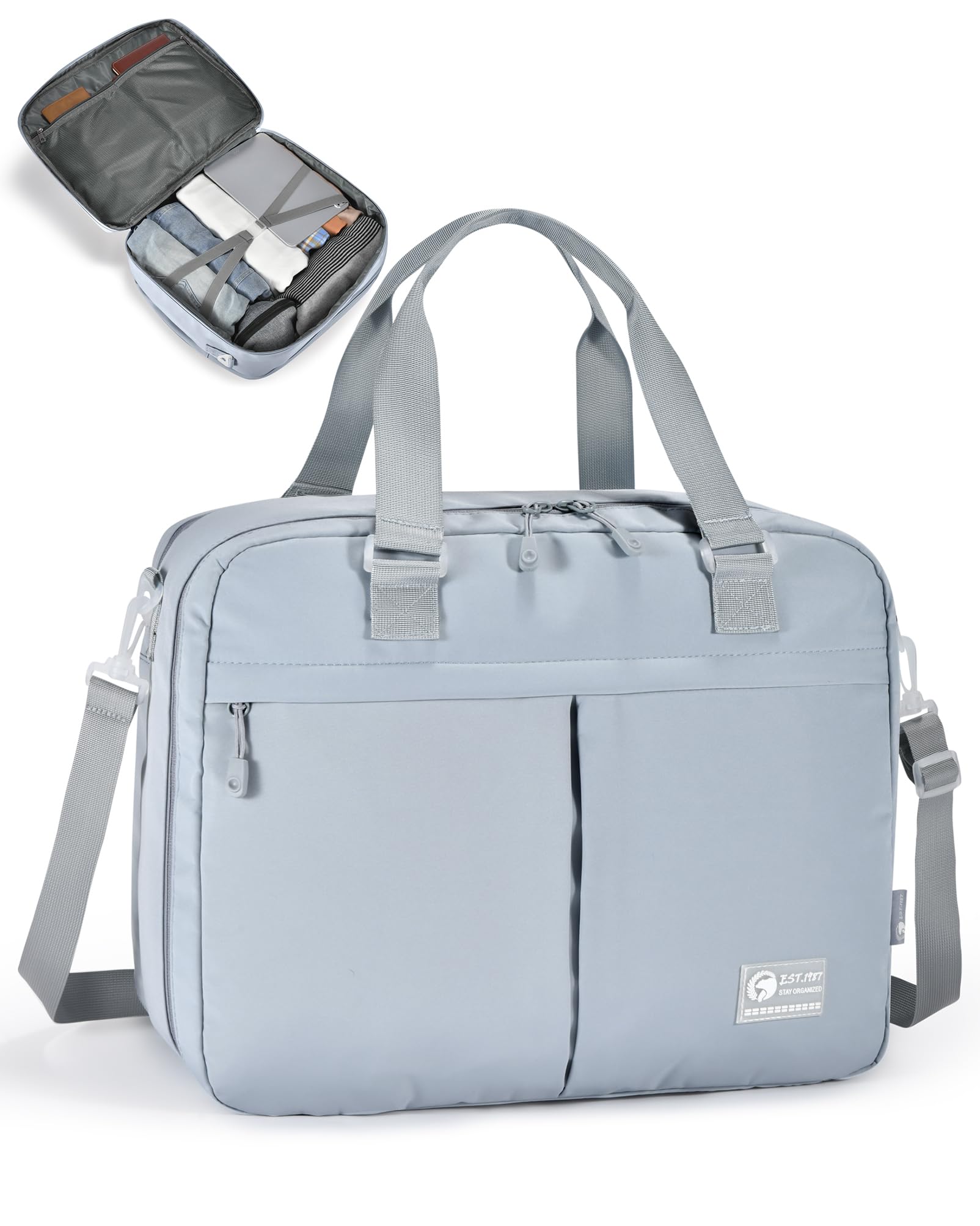 6x13x17 inch Personal Item Bag 180° Wide Open 43x33x15cm Carry on Duffel Bag with Laptop/Wet Pocket Flight Approved Weekender Overnight Bag, Black — view 8