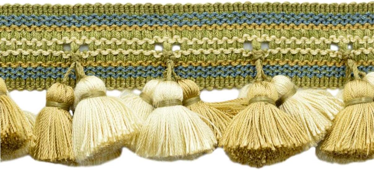 2.5 Inch Dark Olive Green, French Blue Tassel Fringe Trim