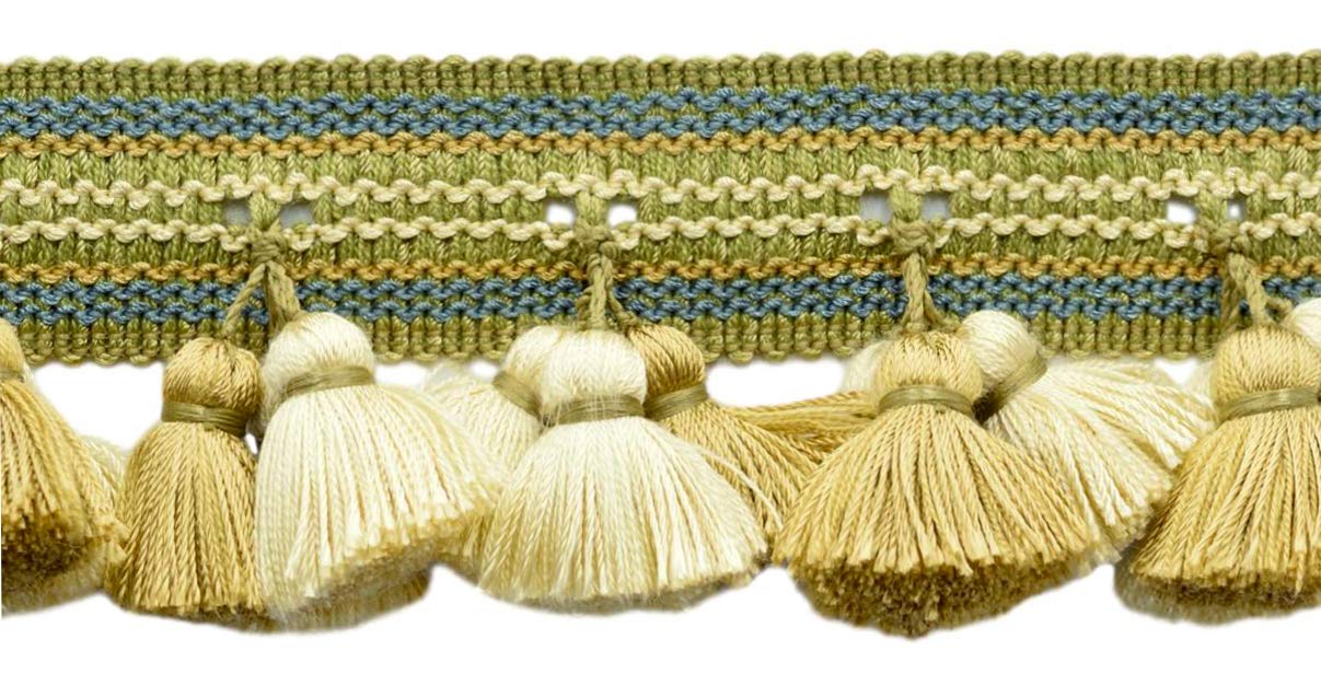 Frange à glands rideau vert olive 64mm pour salon et coussin chic