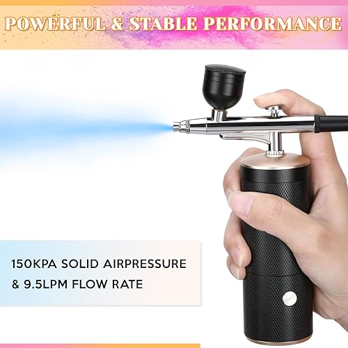 Miniatura 5 de Uthlusty Kit de aerógrafo inalámbrico, kit de aerógrafo con punta de 0.012 in, cepillo de aire recargable de mano con compresor para maquillaje,