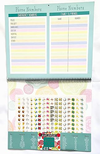 Miniatura 3 de Agenda con espiral sin fecha de 12 meses con 192 calcomanías de recordatorio para citas y eventos especiales para pared, refrigerador o tablón de