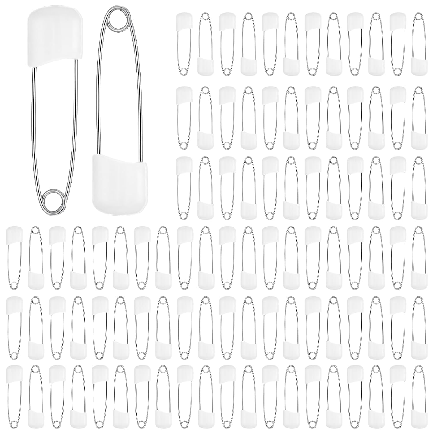 100PCS Safety Pins for Diaper, 2.2 Inch Plastic Head Cloth Diaper Nappy Pins with Locking Closures Stainless Steel Pins for Clothes, Sewing, Craft Supplies(100)