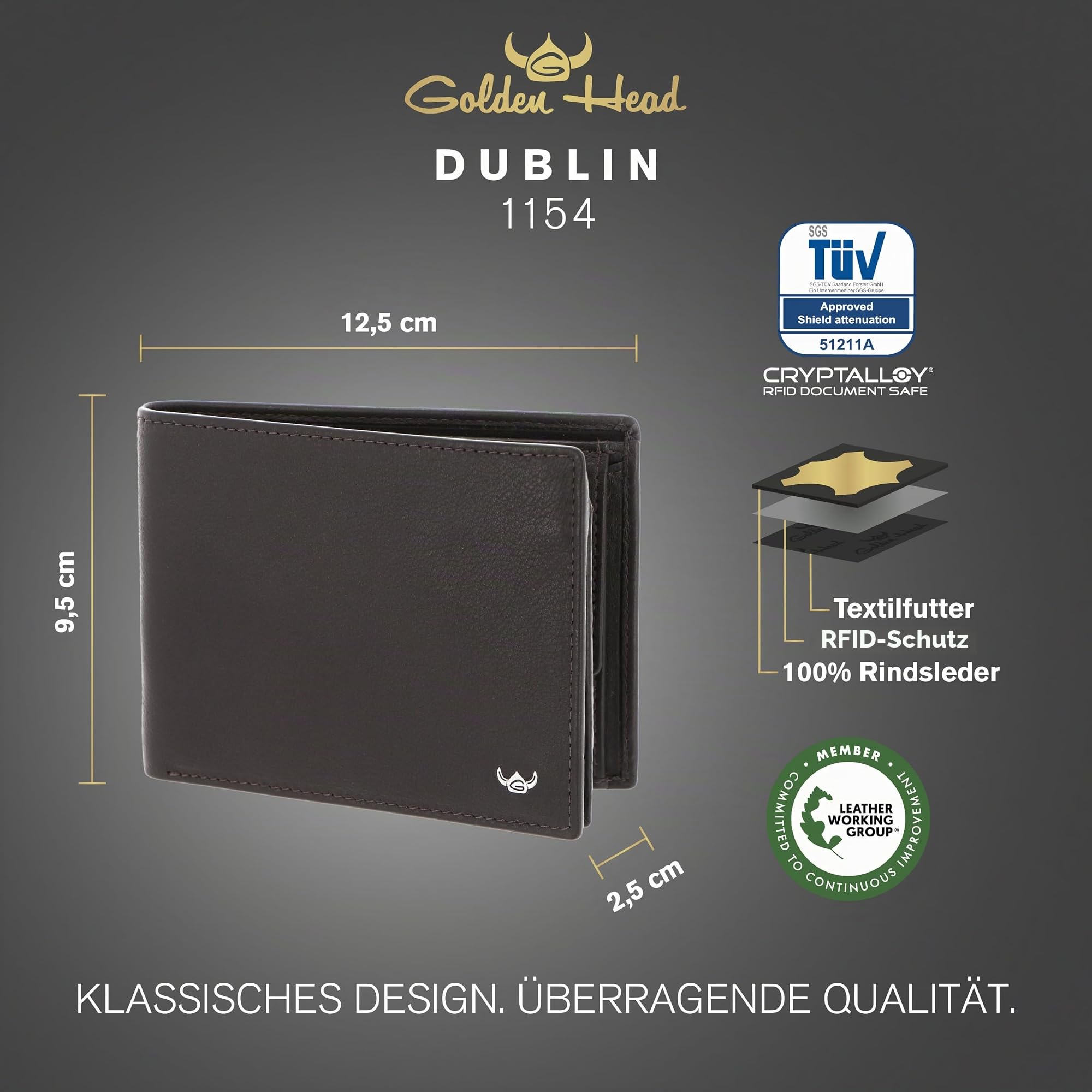 Golden Head Leder Geldbörse Dublin RFID Protect Scheintasche 1154 Braun Dunkelbraun