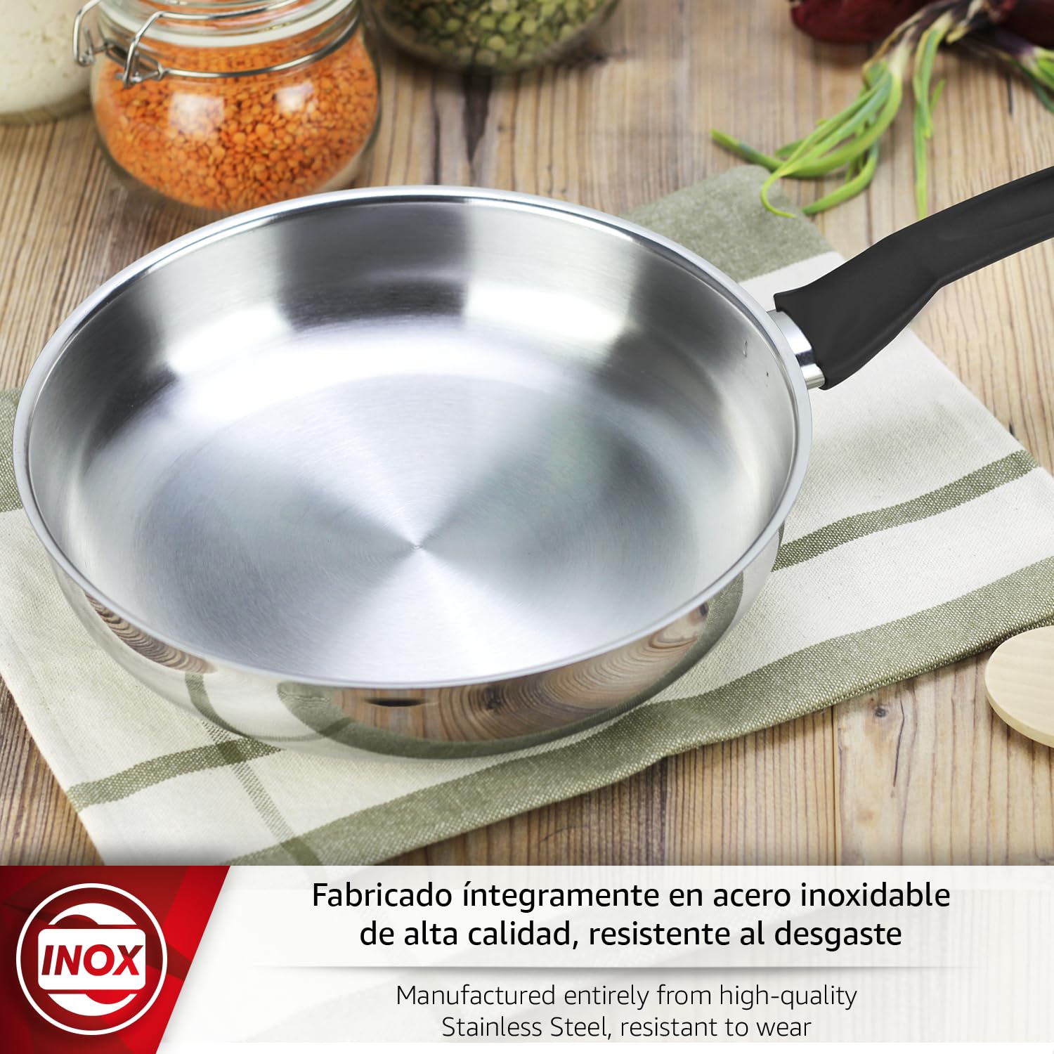 Magefesa Essencial Inox - Padella Argentata 18 cm Di Acciaio Inossidabile, Senza Rivestimento Né Antiaderente, Ecologica, Tutti I Tipi Di Cucine, Induzione