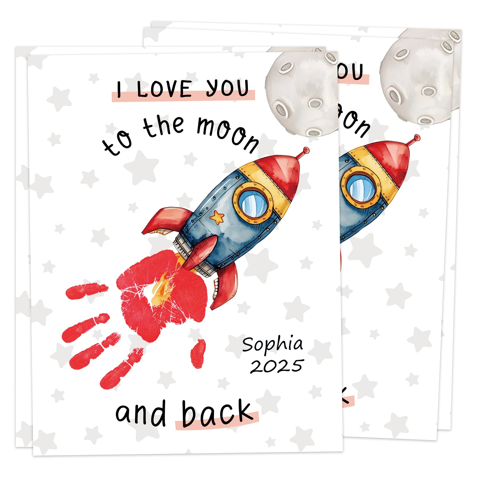 I Love You to the Moon and Back Handprint Art Kit, 10-Pack 8.5x11" DIY Craft Keepsake Cards for Mothers Day, Fathers Day, Grandparents Day,
