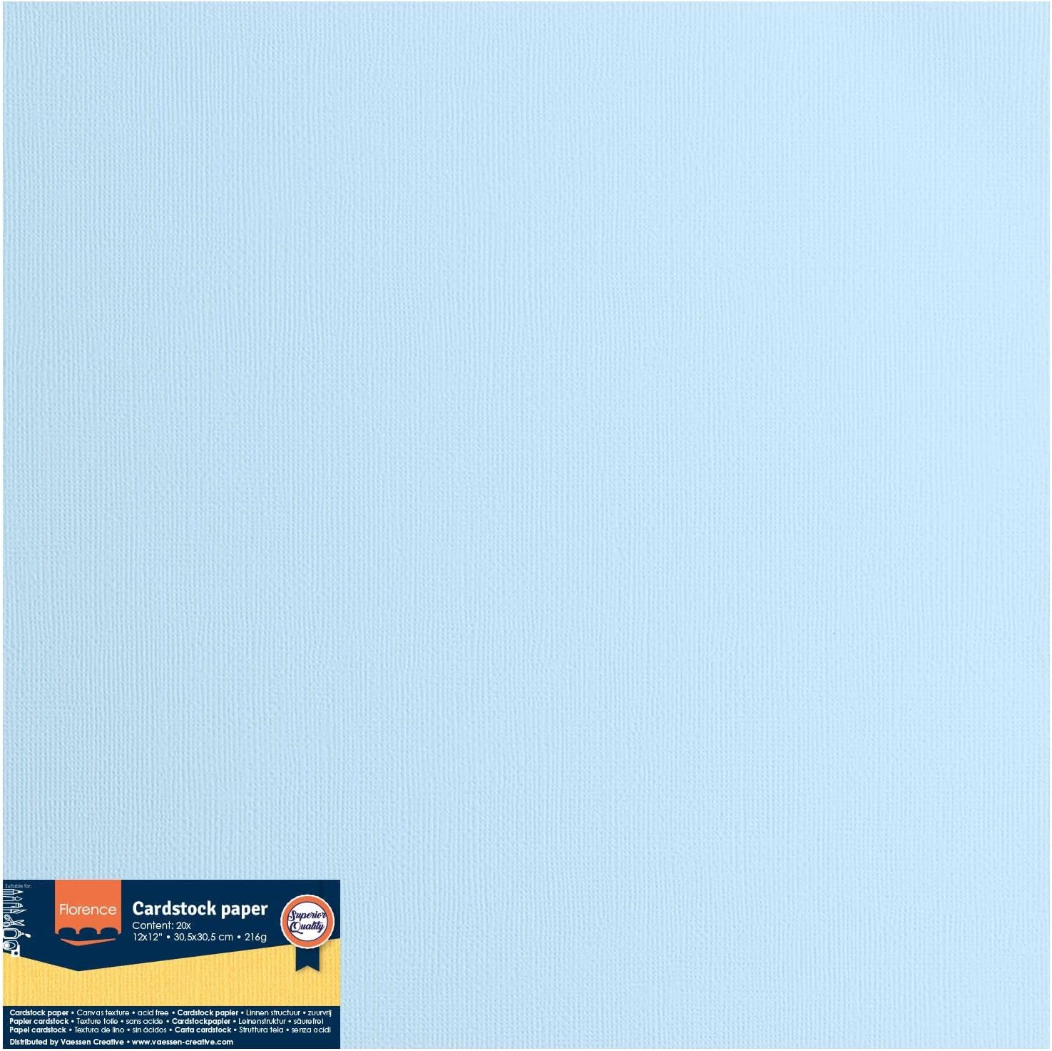 Vaessen-Creative Florence Textured Cardstock, Blue Glacier, 216 Grams, 12x12 inches, 20 Sheets, for Scrapbooking, Card Making, Die Cutting and Other Paper Crafts, 30.5x30.5cm