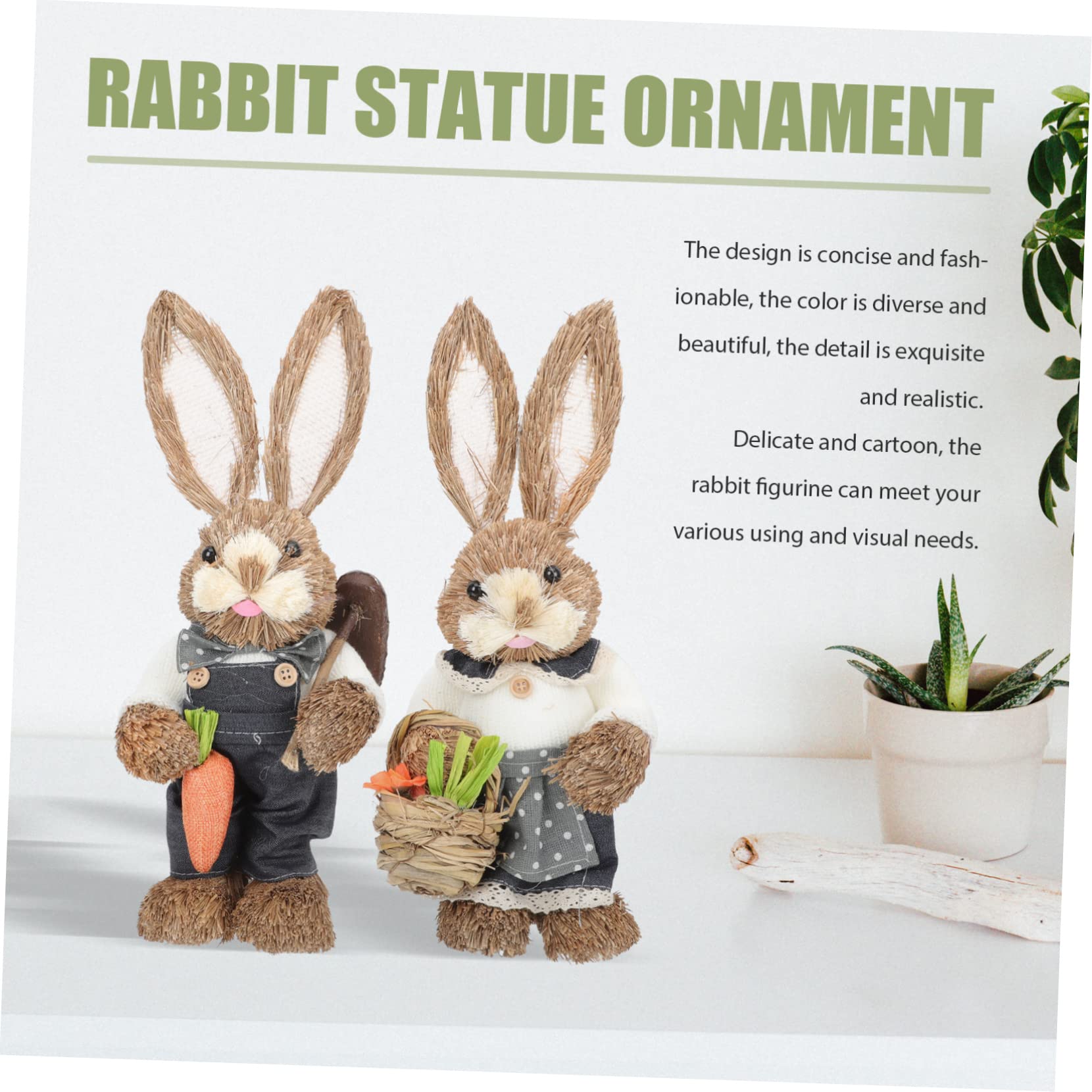 IMIKEYA 2sets Ostern Bunny Figurine Hand Woven Stroh Ornament Ostern 2 Stücke * 2
