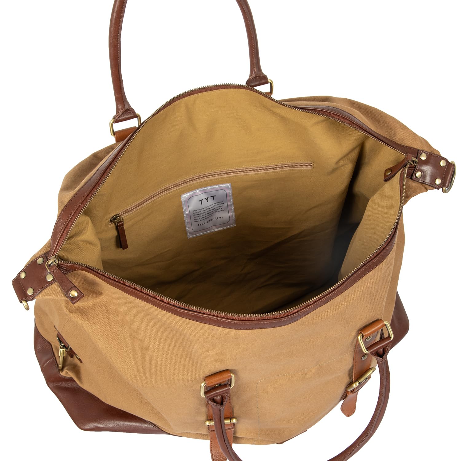 TYT Zefiro, Borsa da Viaggio Uomo in Canvas e Pelle Bovina, Borsone Weekender con Tracolla Regolabile, Base Rinforzata, 52x24x35 cm (Desert)