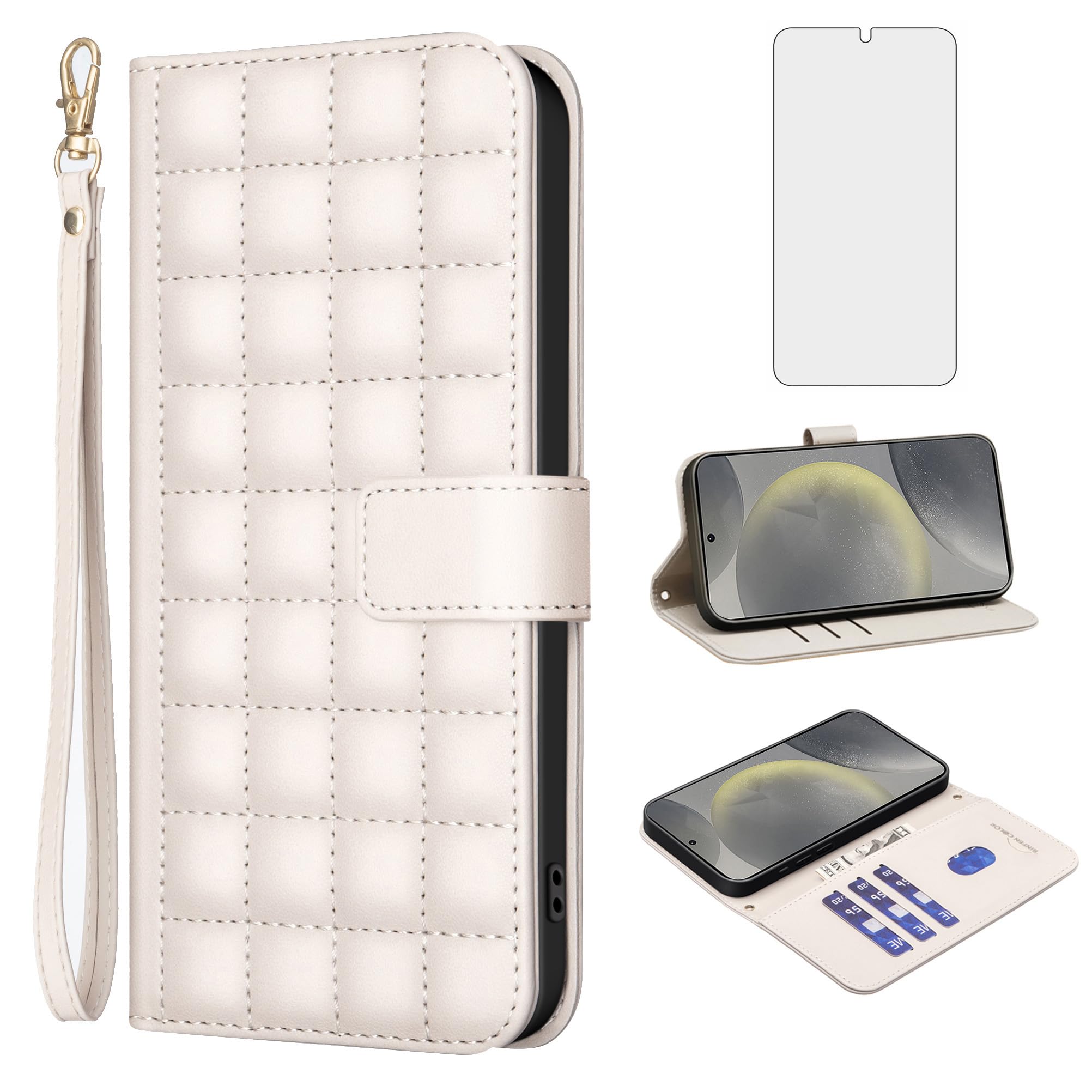 Asuwish Phone Case for Samsung Galaxy S24 Plus S24+ 5G Wallet Case with Tempered Glass Screen Protector Wrist Strap Credit Card Holder Flip Cell Cover